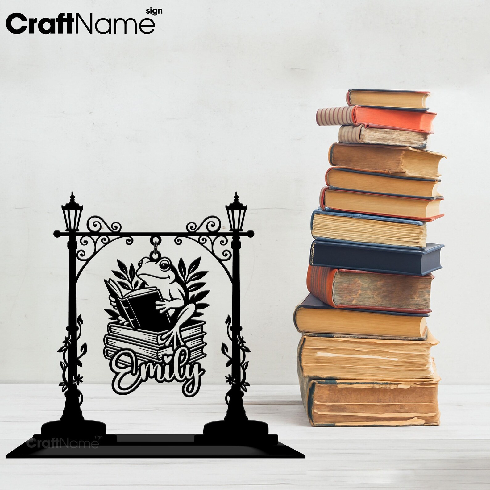 Personalized Frog Library Sign with Metal Stand, Mini Signpost for Reading Nook Decor, Bookshelf Sign, Gift for Book Lovers