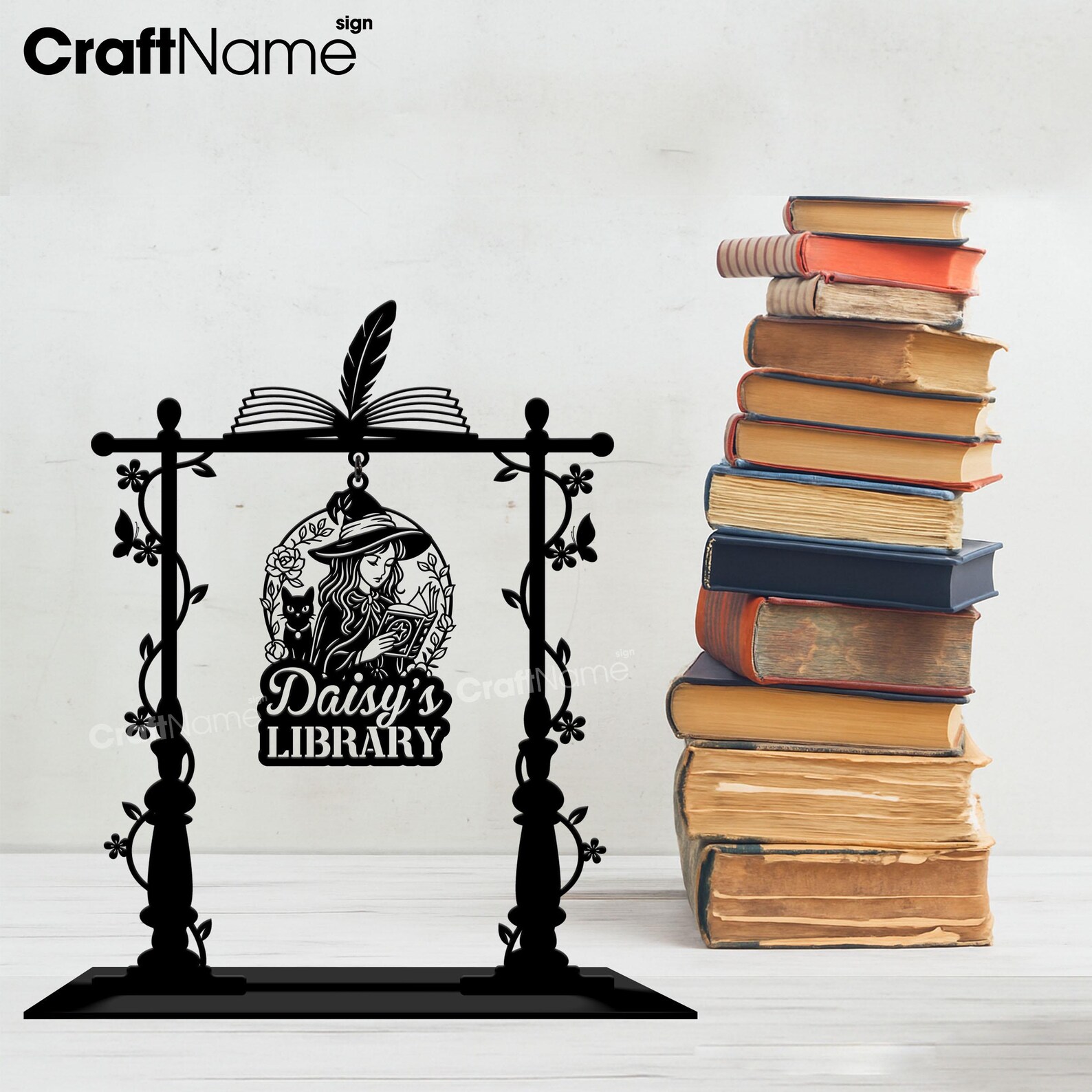 Custom Witch Signpost Metal Stand for Book Nook, Mini Signpost, Reading Corner Decor, Gift for Daughters, Kids, and Book Lovers