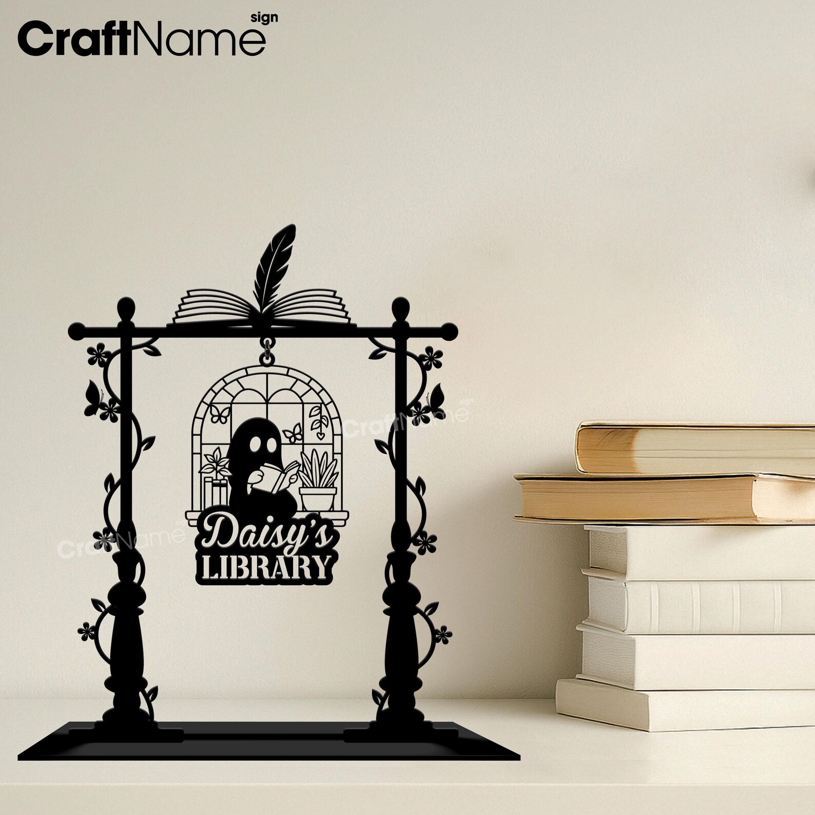 Custom Reading Book Signpost Metal Art with Ghost Design, Mini Signpost for Halloween Library Decor, Book Nook Gift for Kids or Bookish - Image 3