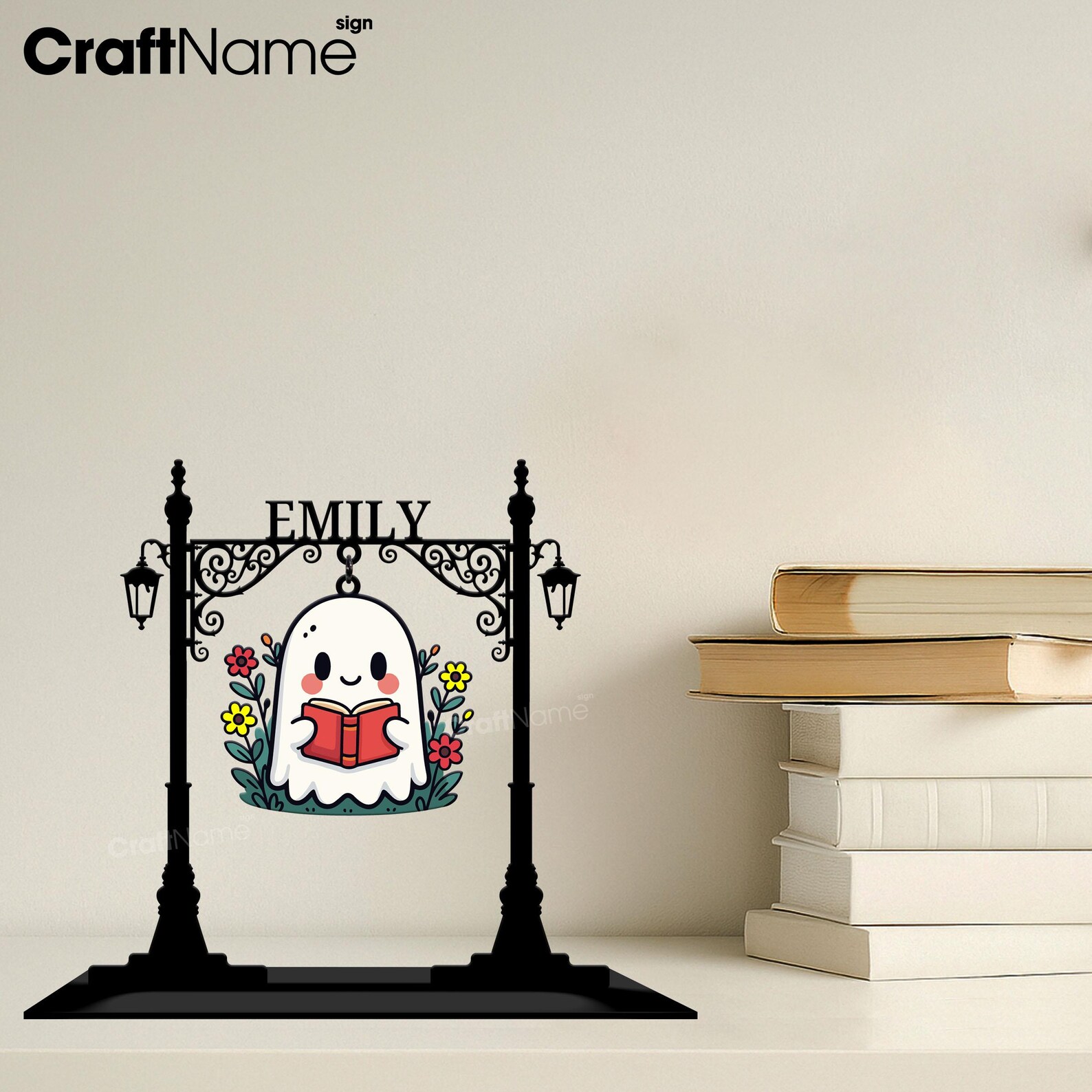 Custom Ghost Metal Mini Signpost, Library Decorations, Signpost Metal Stand for Book Lover, Gift for Kid, Halloween Decor Gifts - Image 3