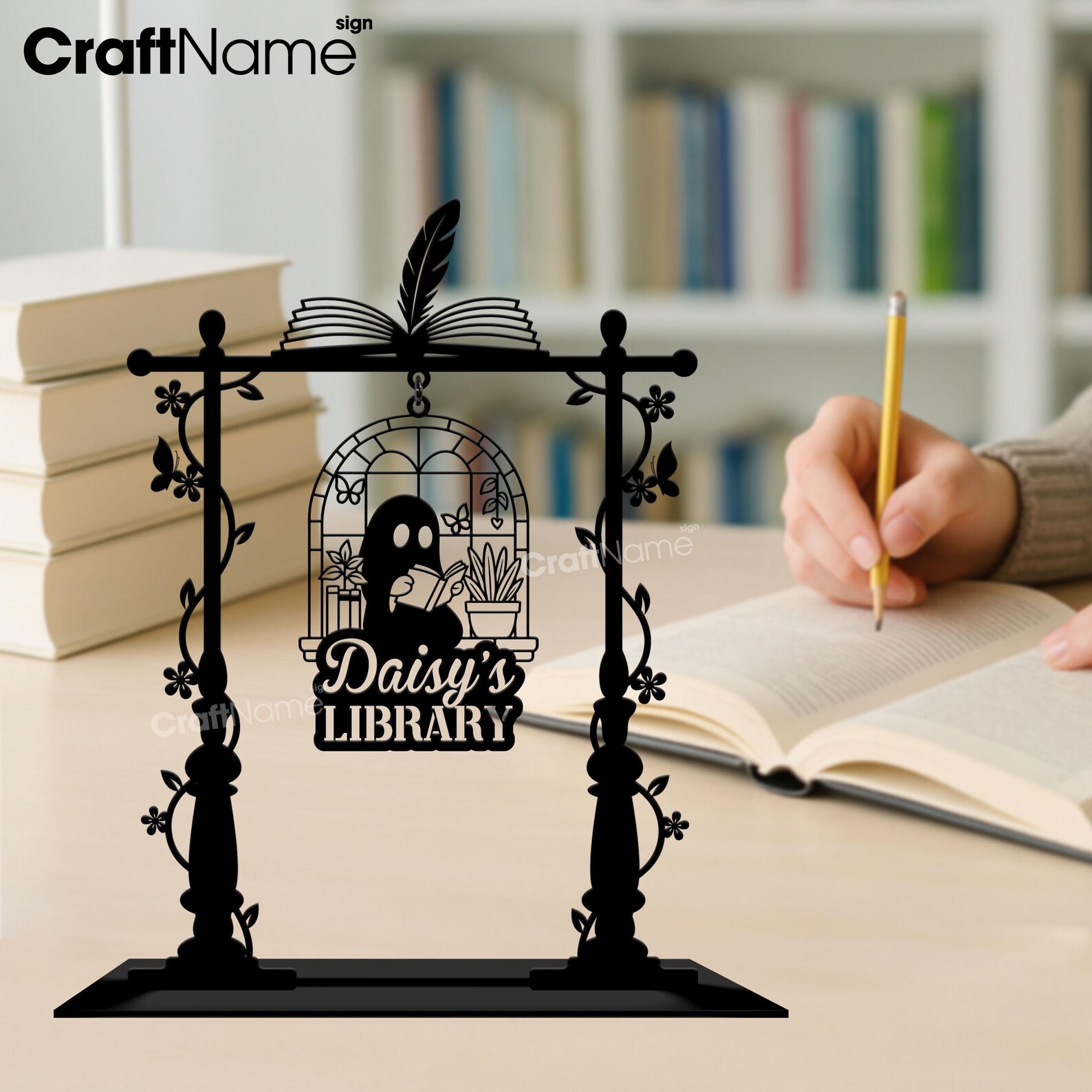 Custom Reading Book Signpost Metal Art with Ghost Design, Mini Signpost for Halloween Library Decor, Book Nook Gift for Kids or Bookish - Image 4