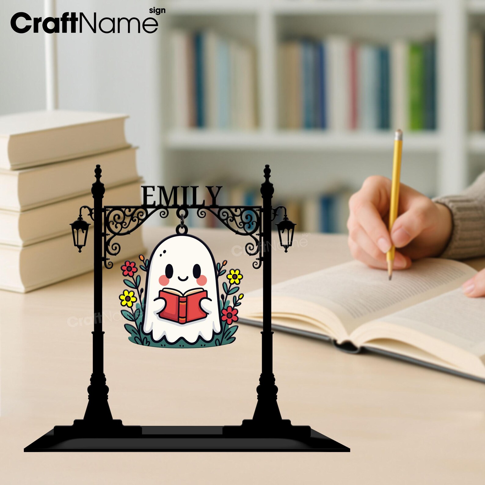 Custom Ghost Metal Mini Signpost, Library Decorations, Signpost Metal Stand for Book Lover, Gift for Kid, Halloween Decor Gifts - Image 4
