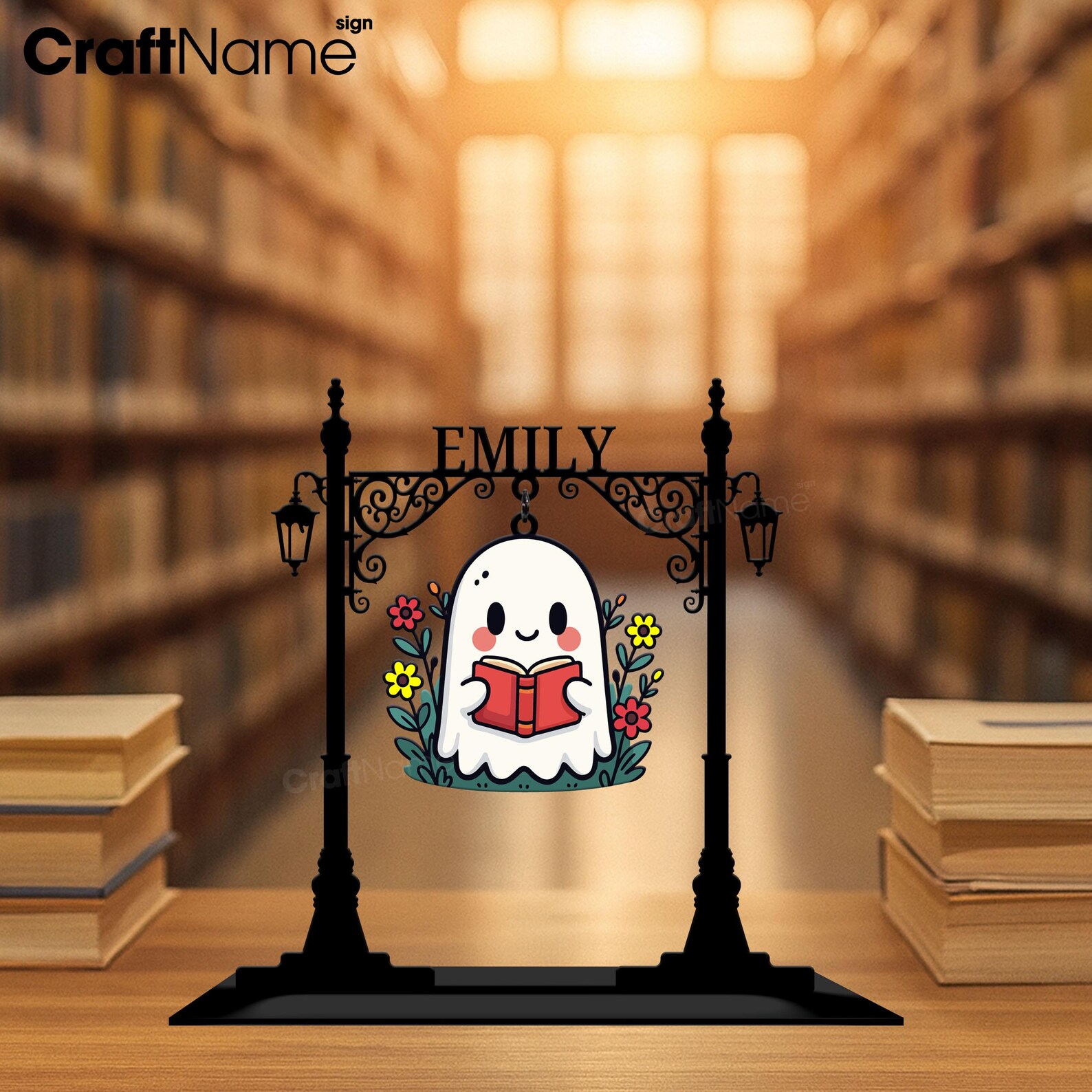 Custom Ghost Metal Mini Signpost, Library Decorations, Signpost Metal Stand for Book Lover, Gift for Kid, Halloween Decor Gifts - Image 5