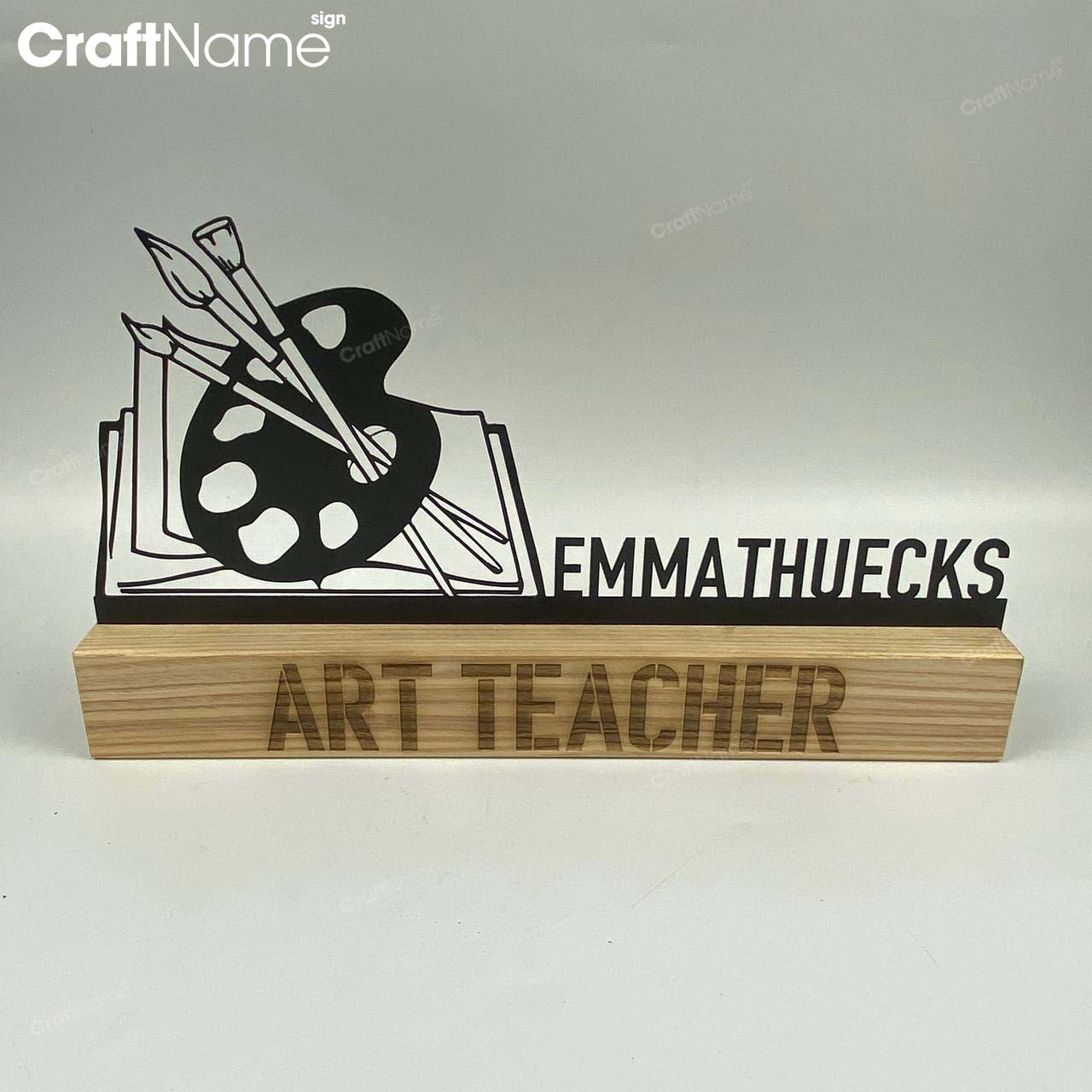 Custom Wooden Art Teacher Desk Name Plate