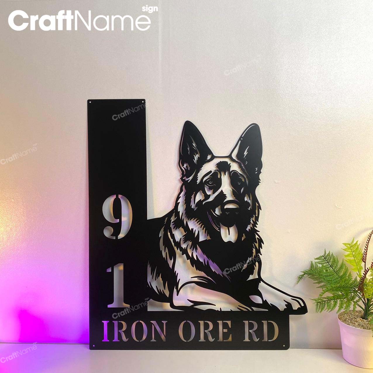Personalized German Shepherd House Number Sign