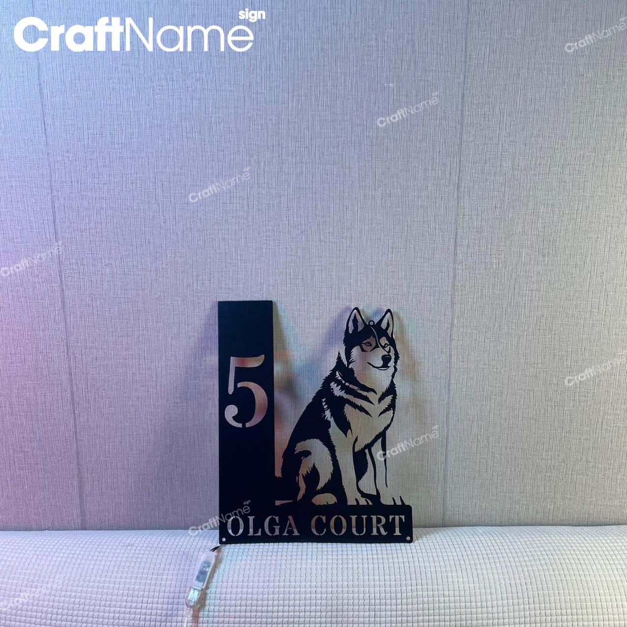 Personalized Siberian Husky Dog House Number