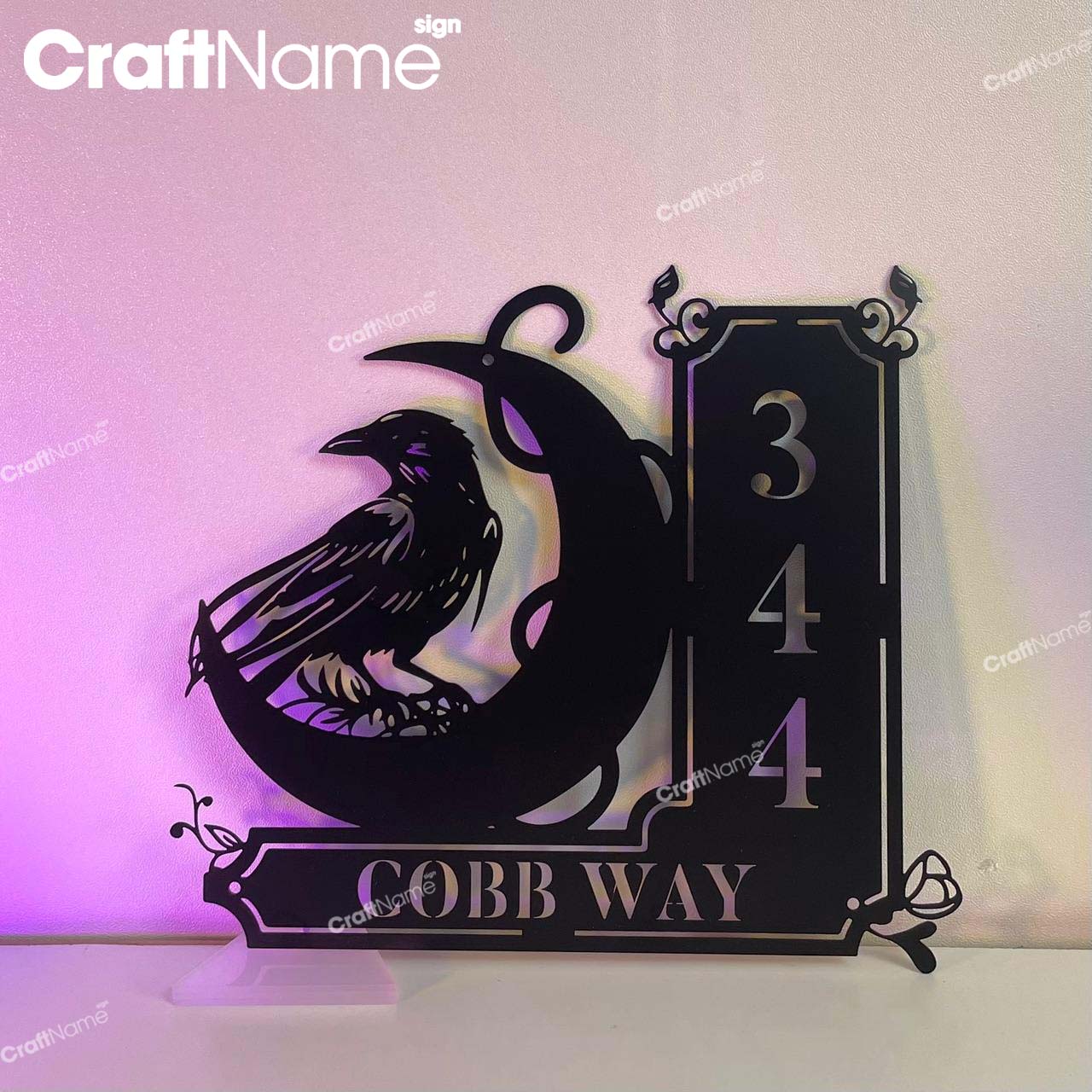Personalized Raven On the Moon House Number