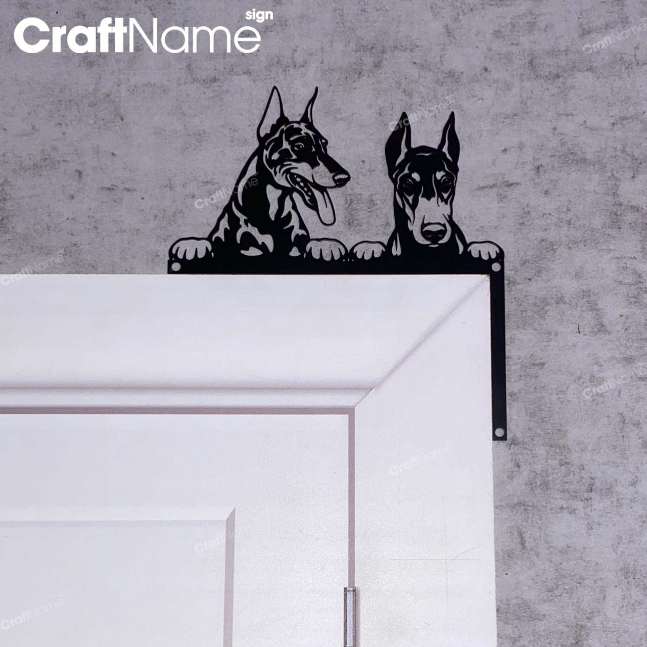 Doberman Pinscher Dog Door Corner Metal Wall Art