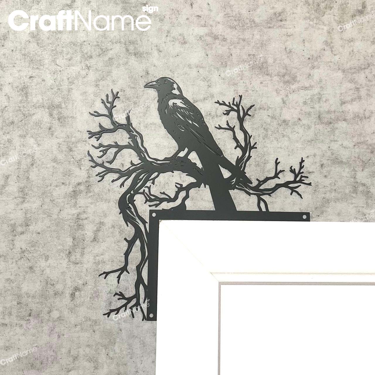 Black Crow On Branch Metal Door Corner Decor
