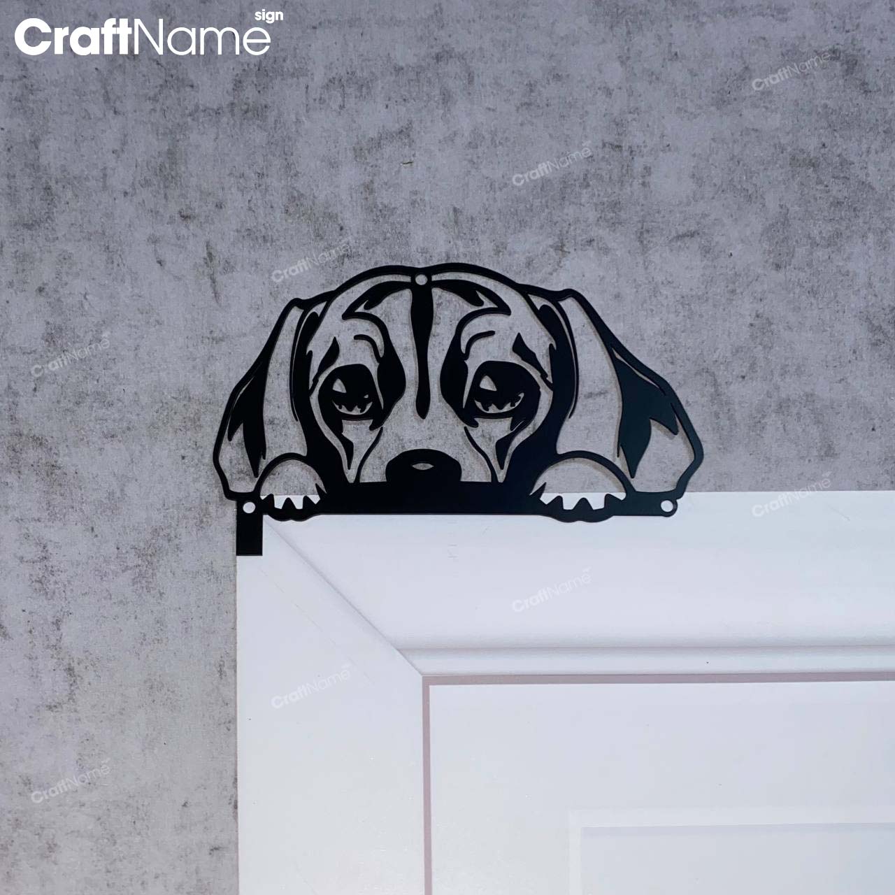 Cute Peeking Dachshund Door Corner Metal Wall Art
