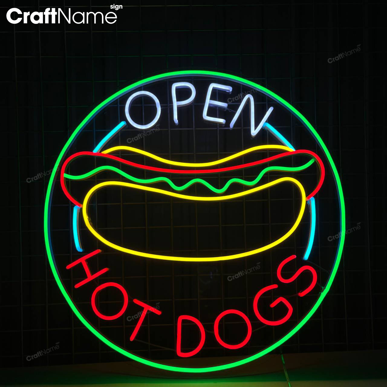 Open Hot Dog Neon Sign