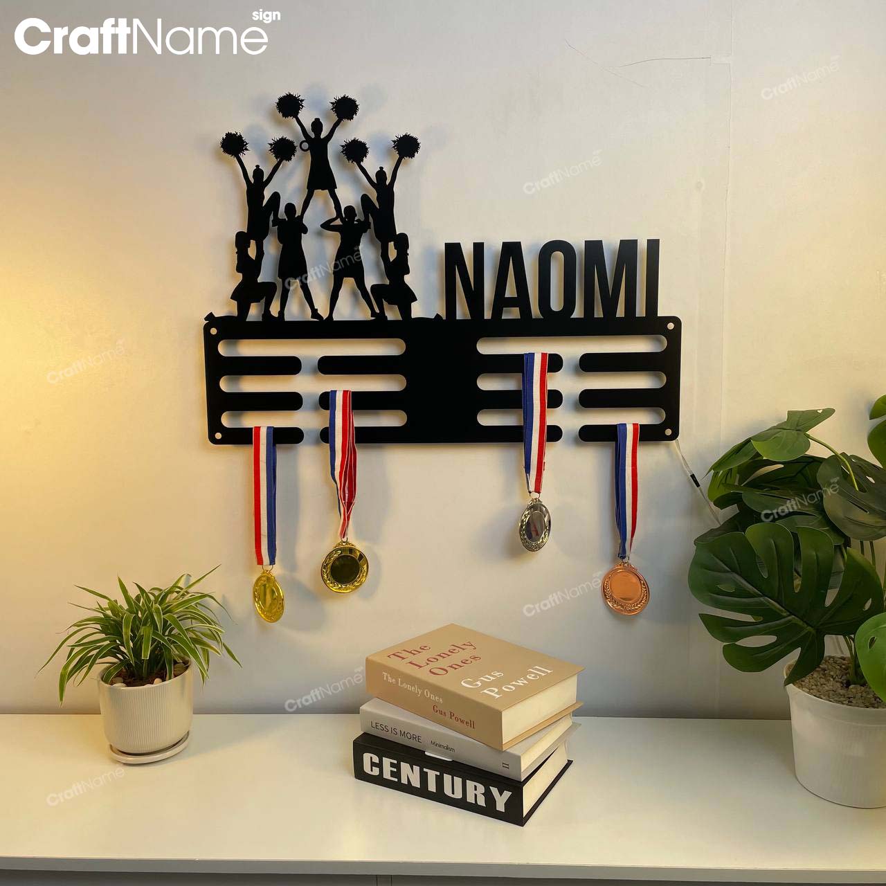 Custom Metal Cheerleader Medal Hanger Wall Art Light