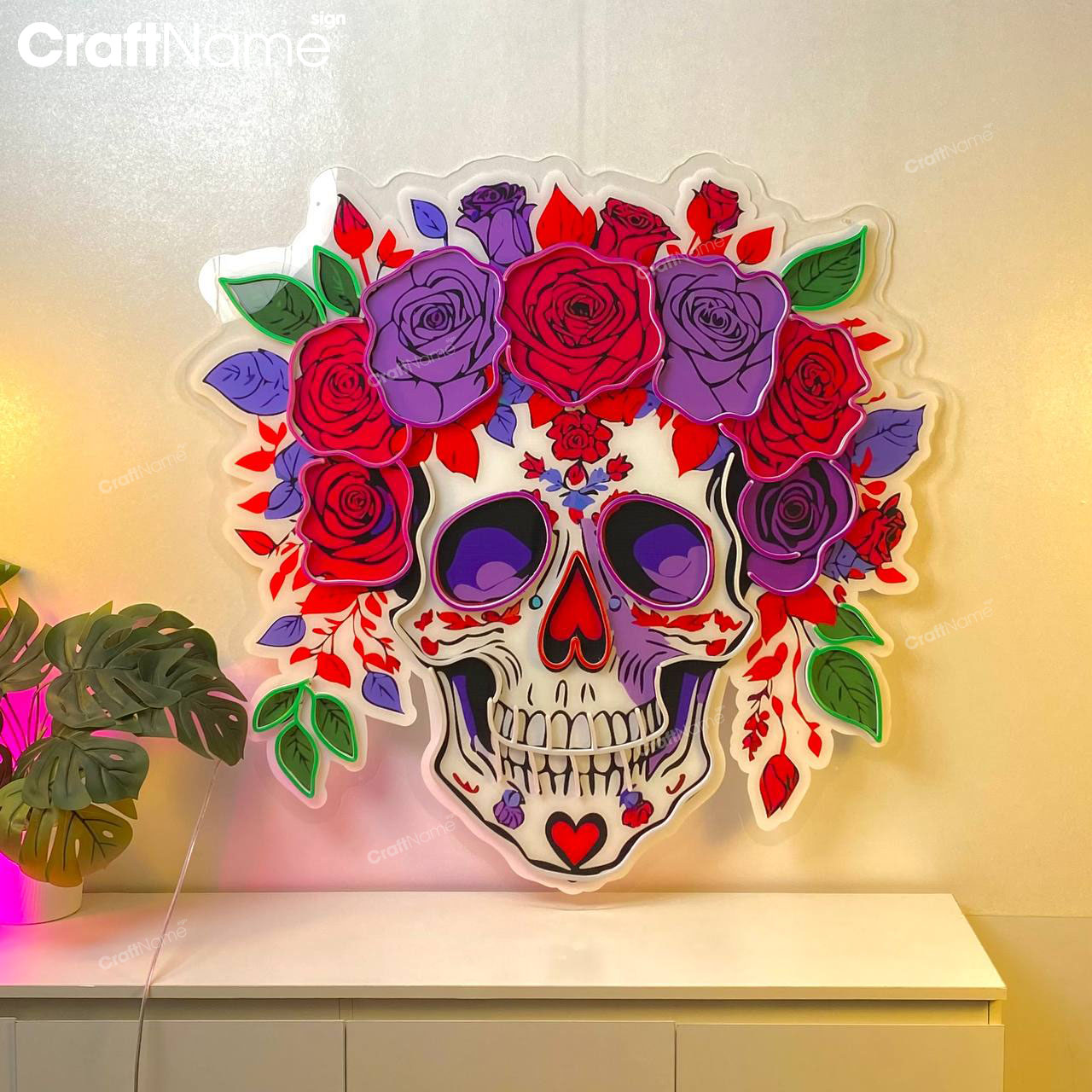 Skull Flower Neon Acrylic Print Sign