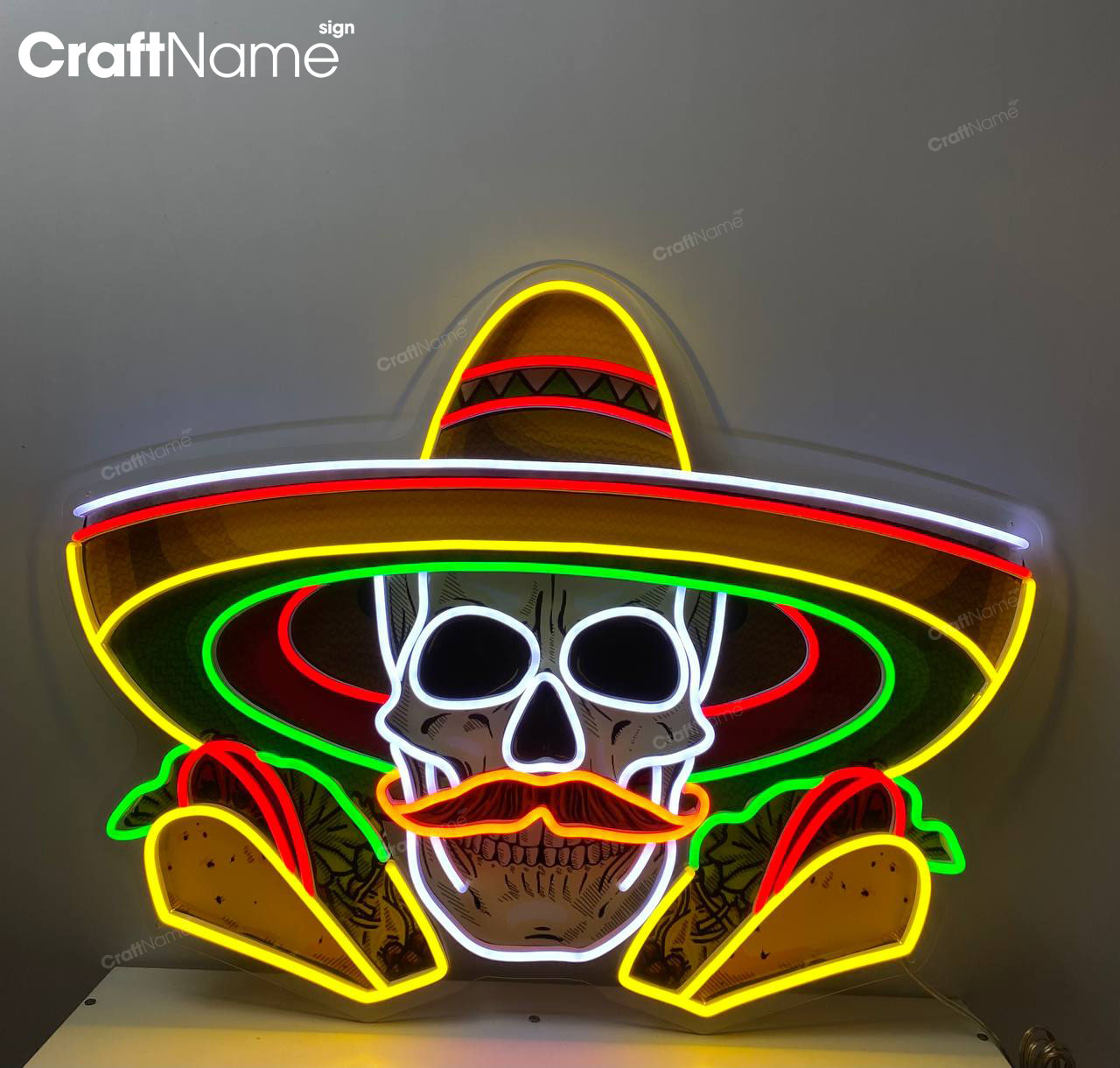 Mexico Skull Tacos Neon Acrylic Print Sign