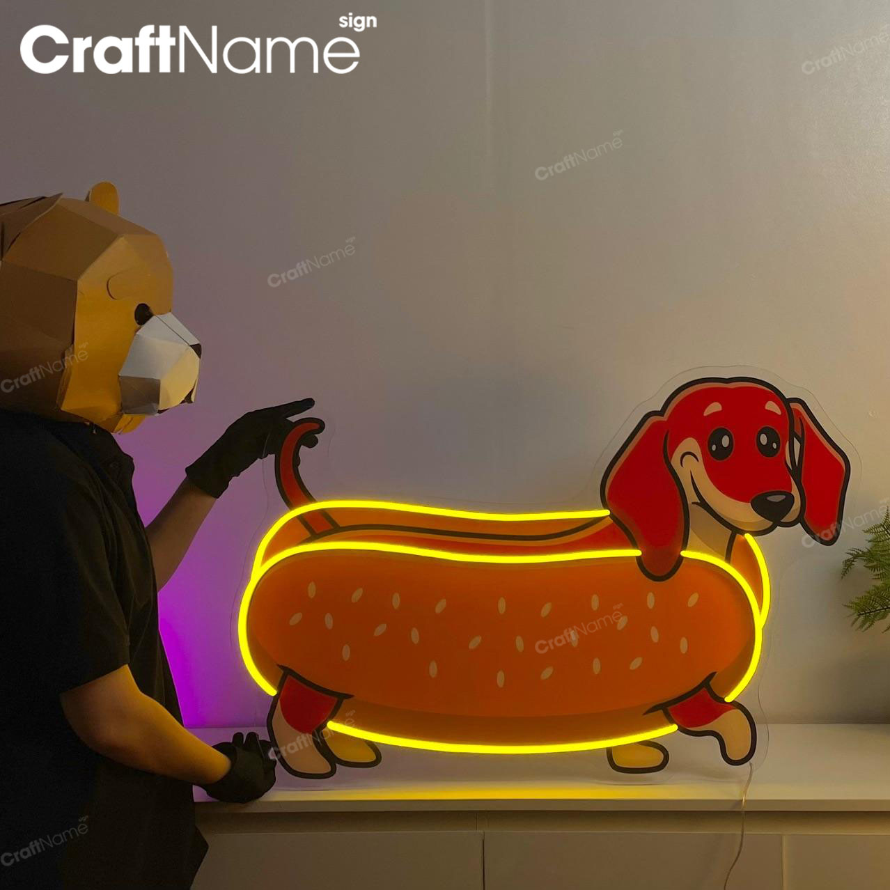 Dachshund Hot Dog Neon Acrylic Print Sign