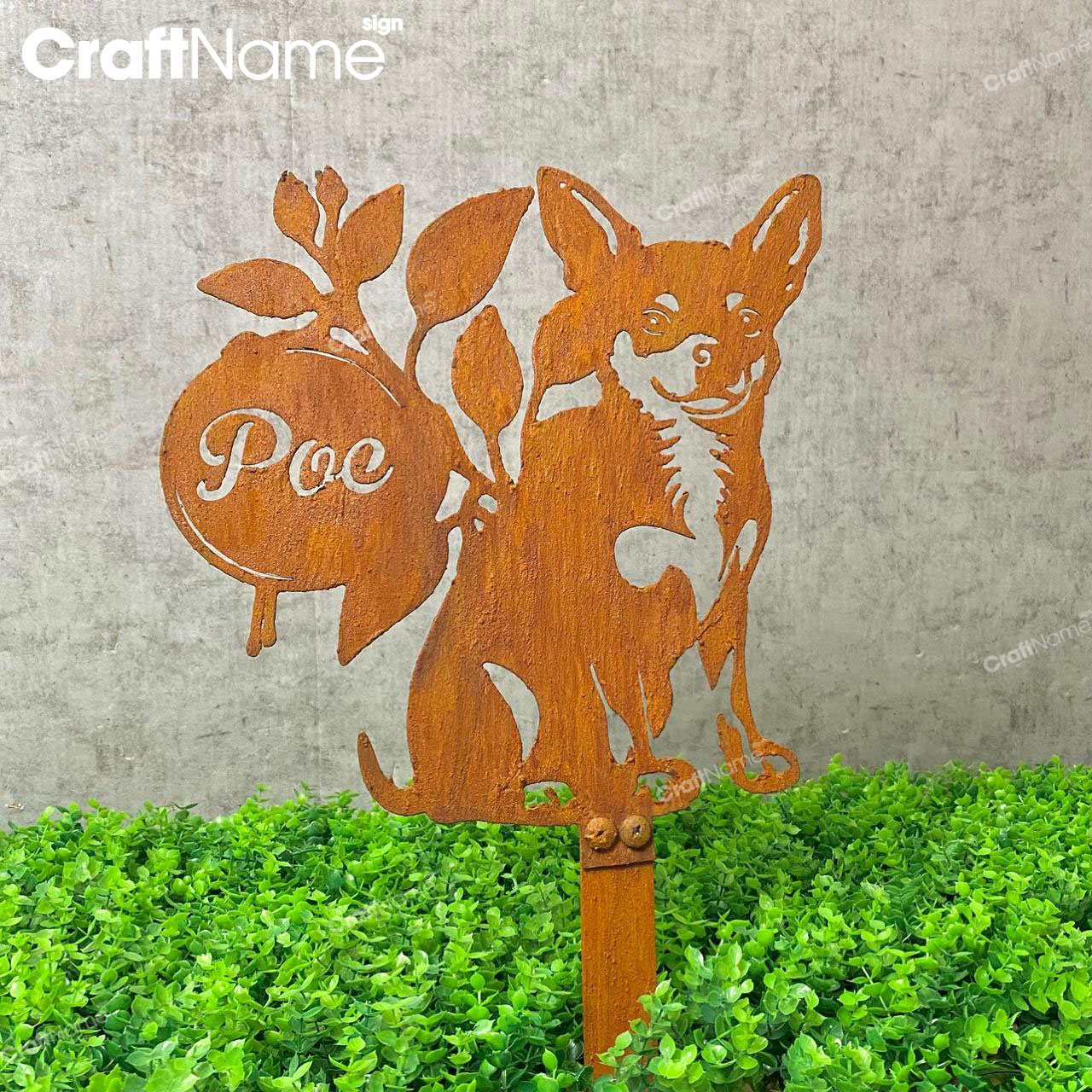 Custom Chihuahua Dog Metal Rusty Garden Stake Decor
