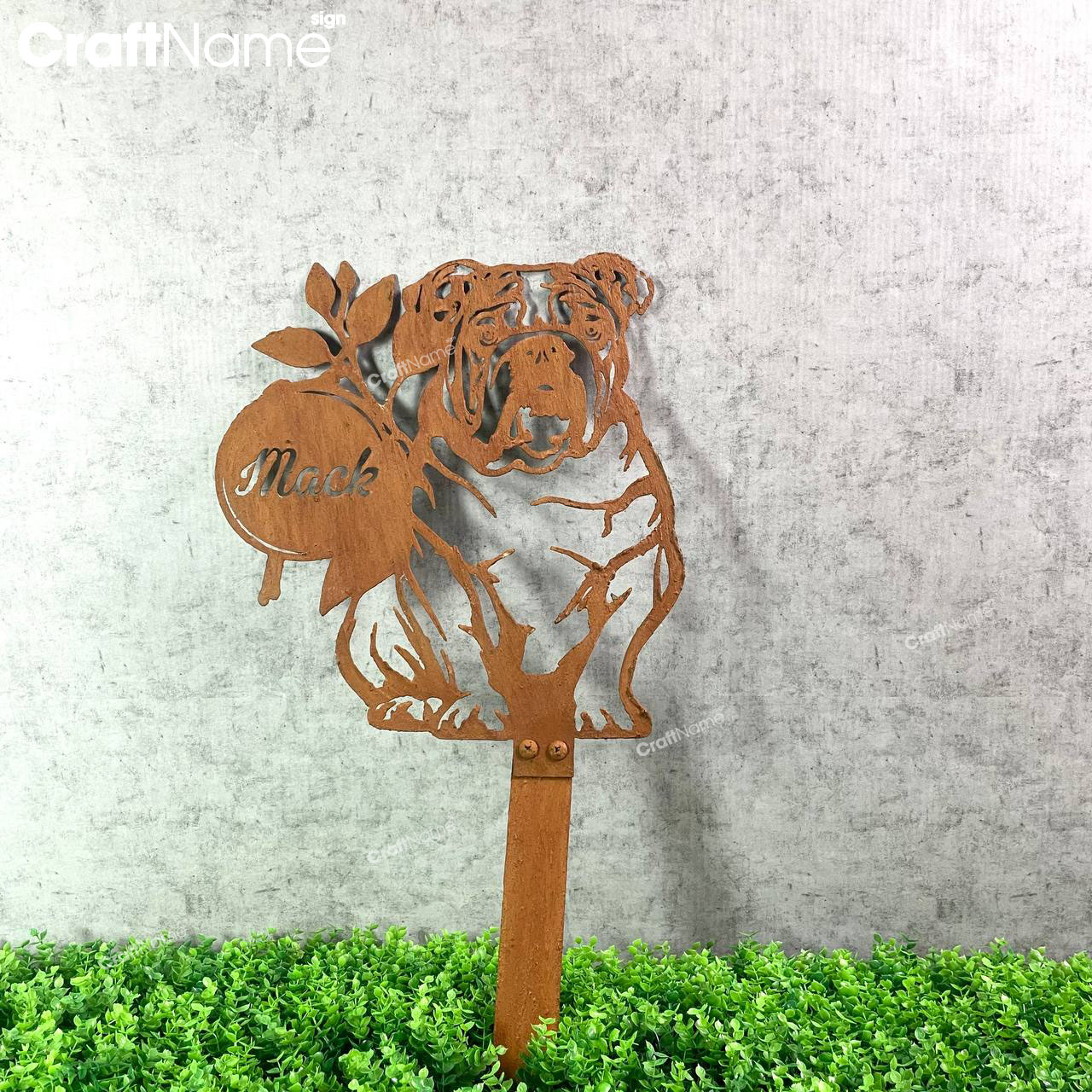 Custom English Bulldog Metal Stake Yard Decor