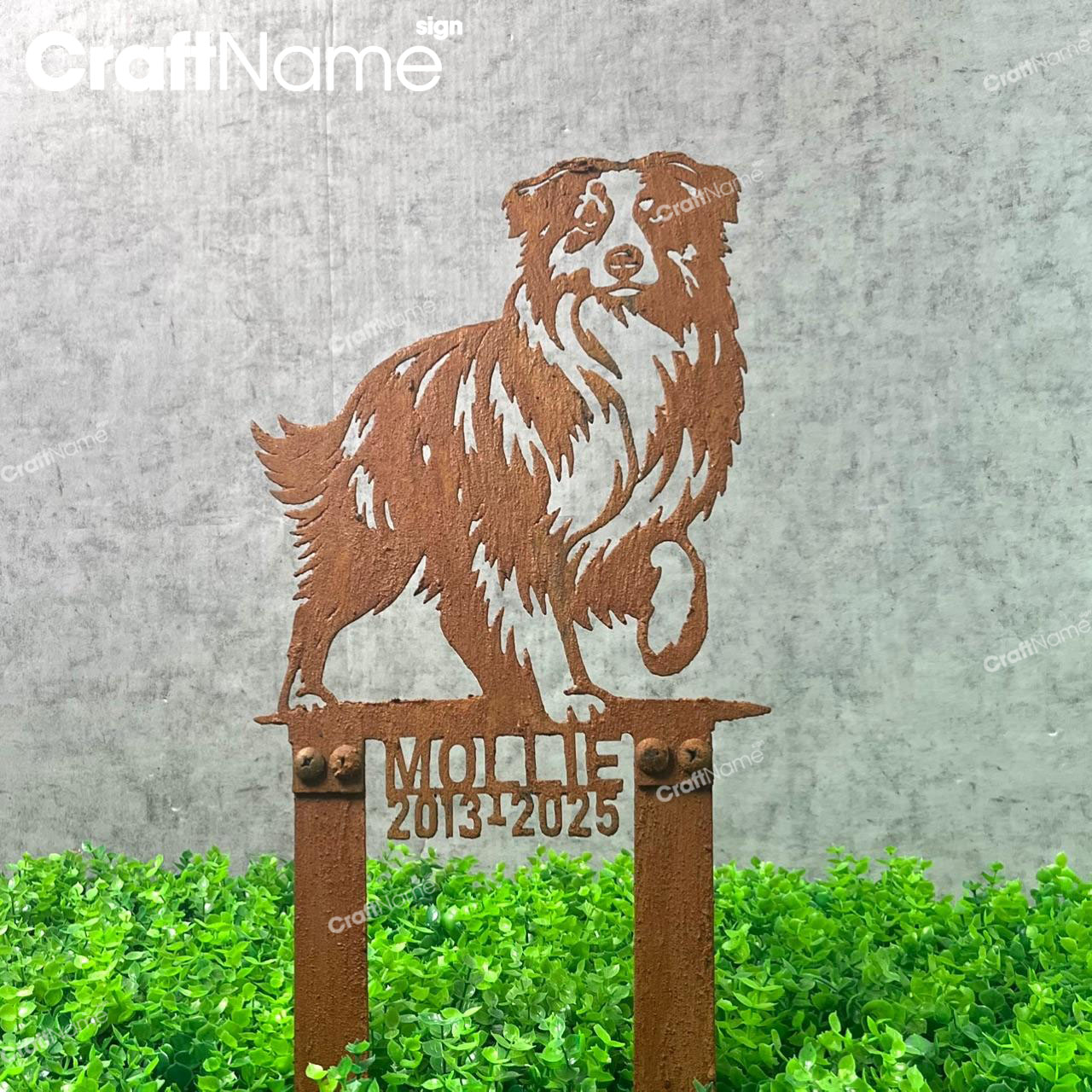 Personalized Australian Shepherd Dog Metal Rusty Stake