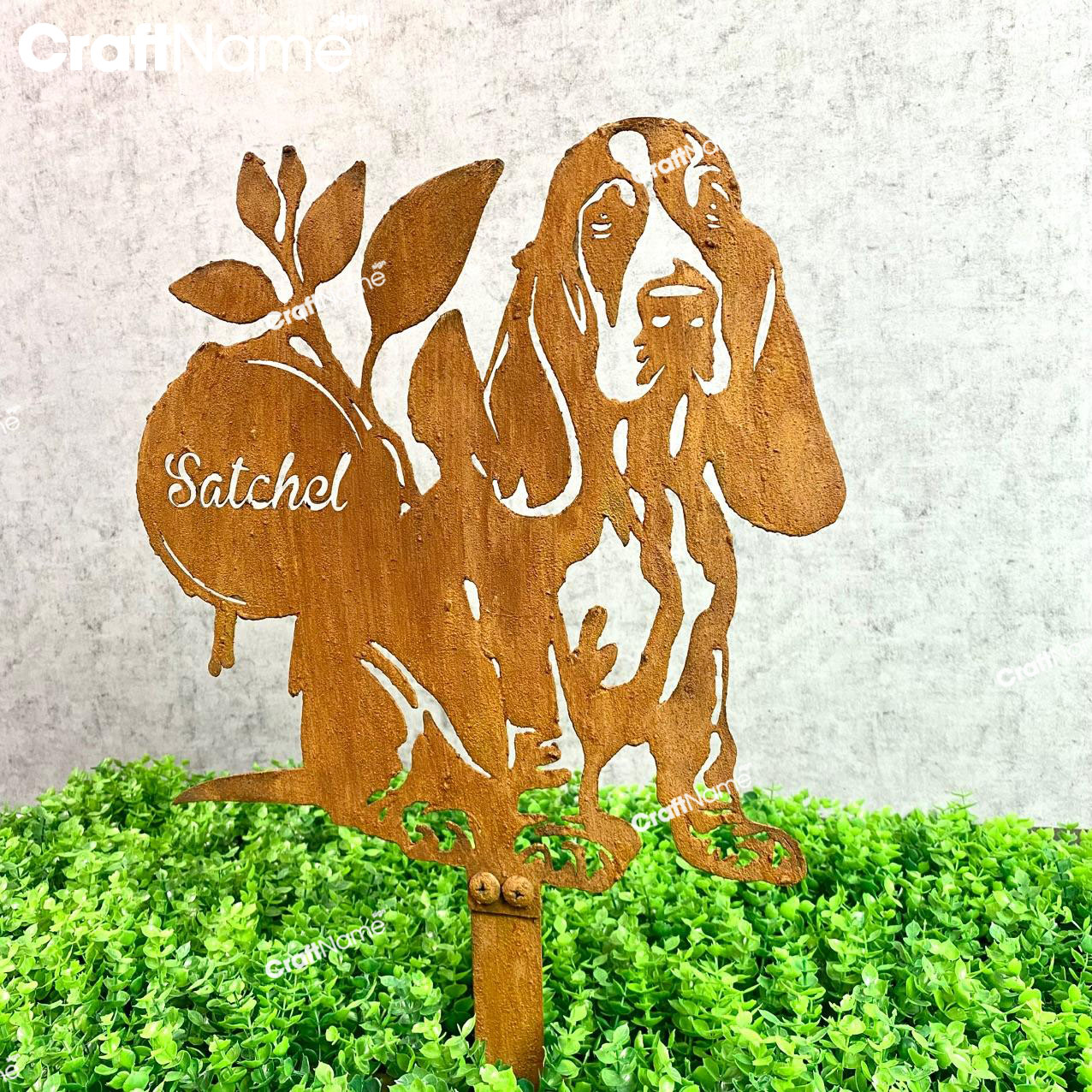 Personalized Basset Hound Dog Metal Rusty Stake