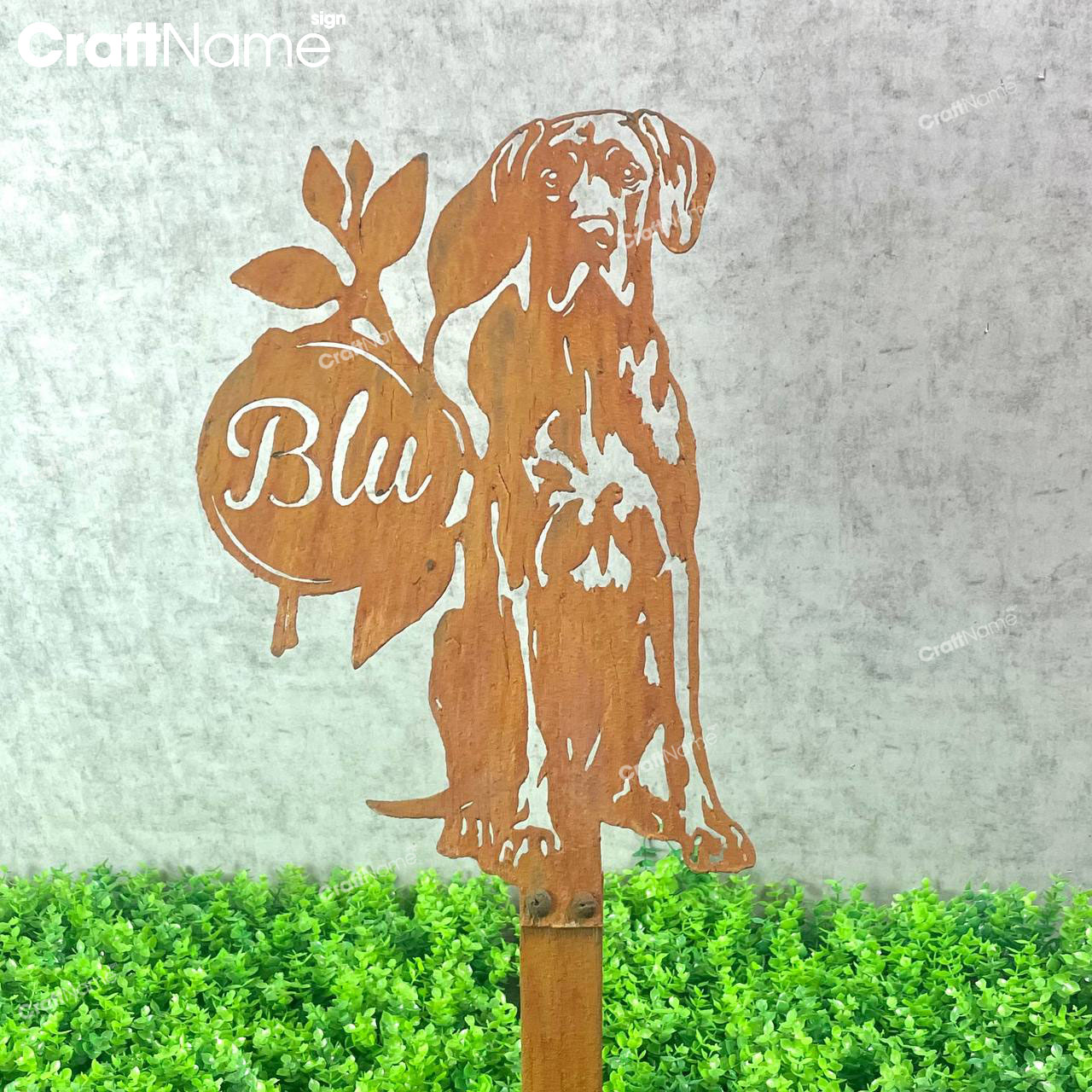 Custom Great Dane Dog Metal Rusty Plaque With Stake