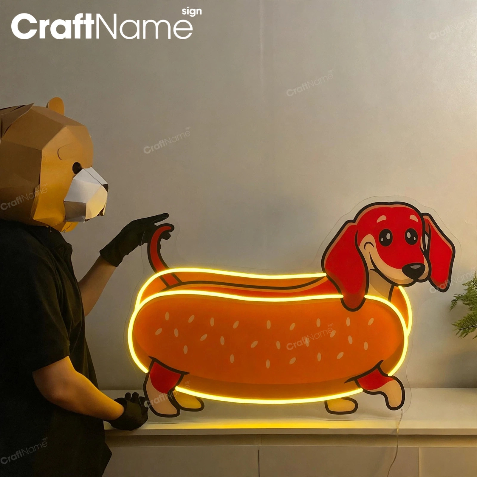 Dachshund Hot Dog Neon Acrylic Print Sign