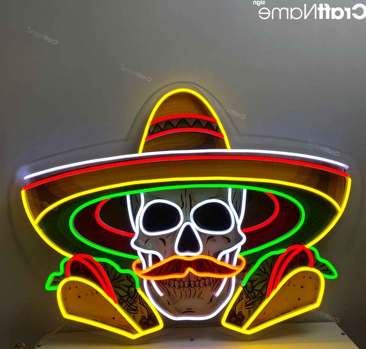 Mexico Skull Tacos Neon Acrylic Print Sign