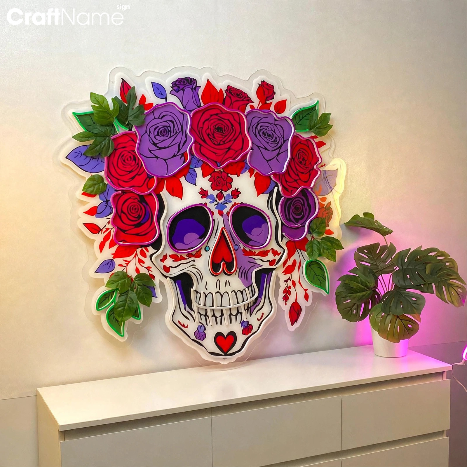Skull Flower Neon Acrylic Print Sign