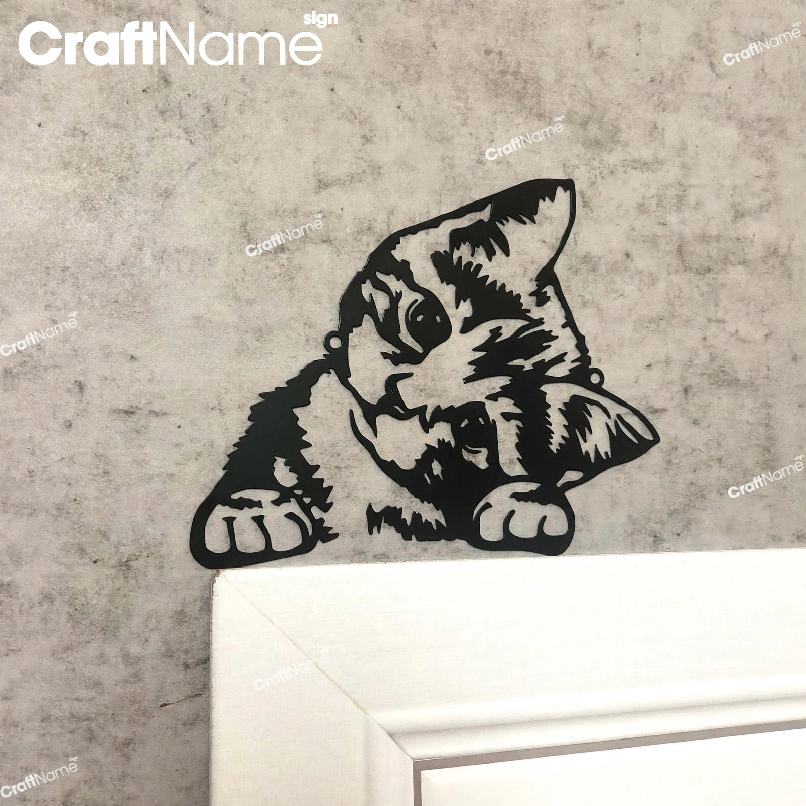Adorable Peeking Cat Door Corner Metal Wall Art