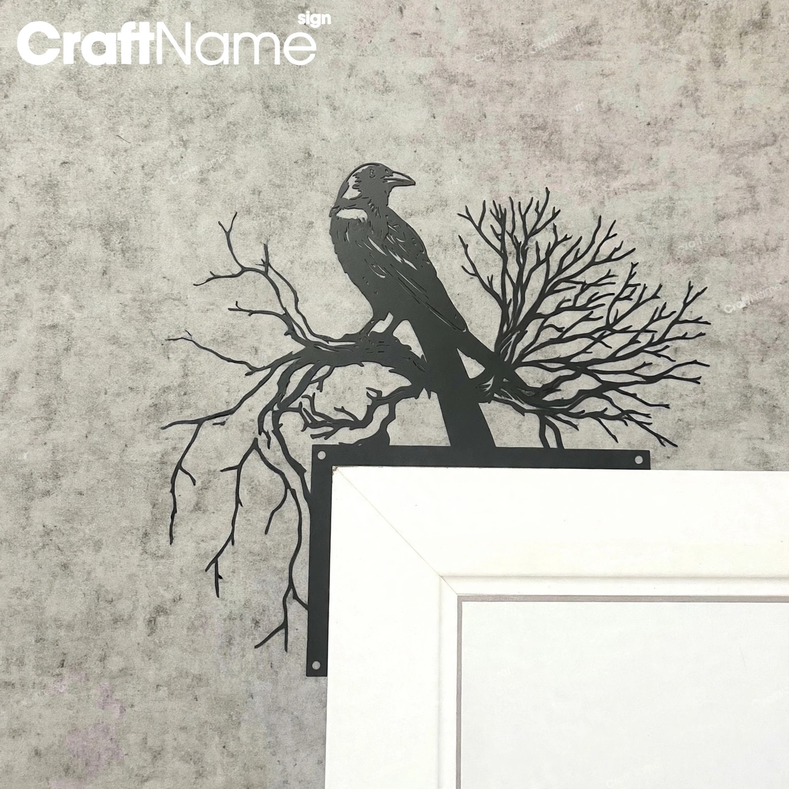 Black Crow On Branch Metal Door Corner Decor