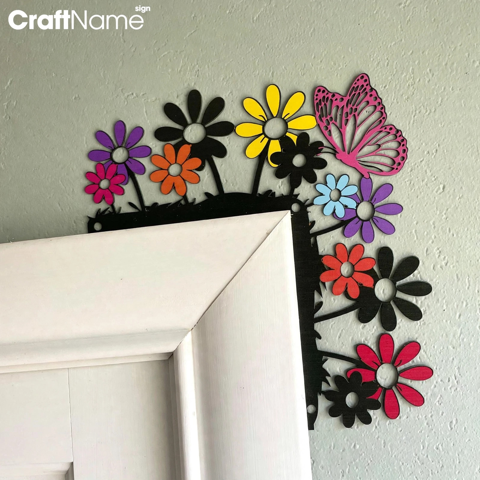 Flower Butterfly Garden Door Corner Colorful Metal Wall Art