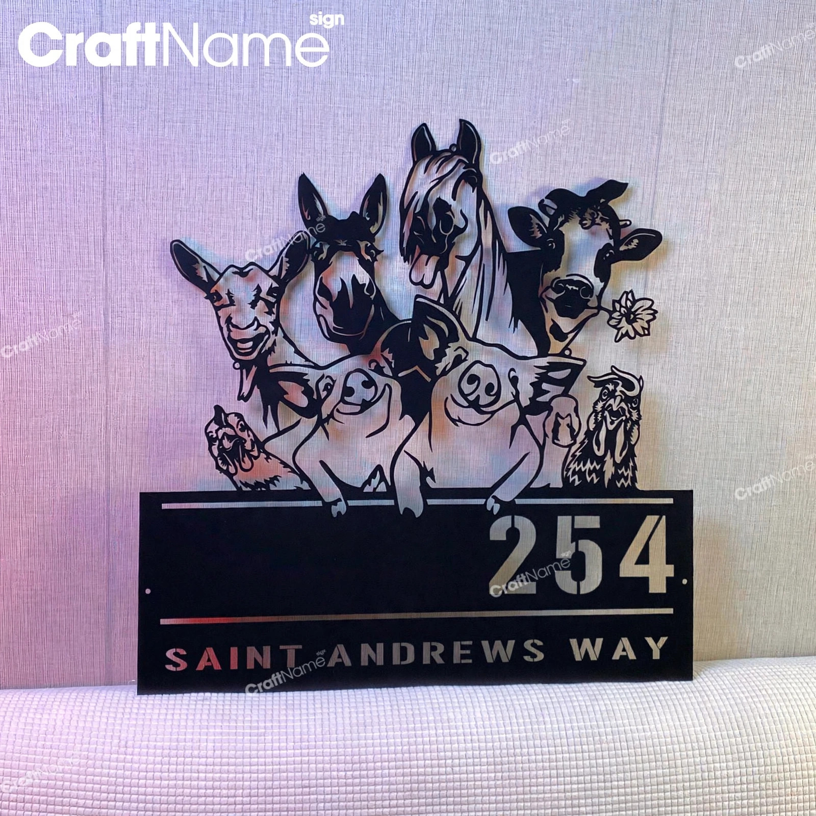 Personalized Farm Animal House Number Sign
