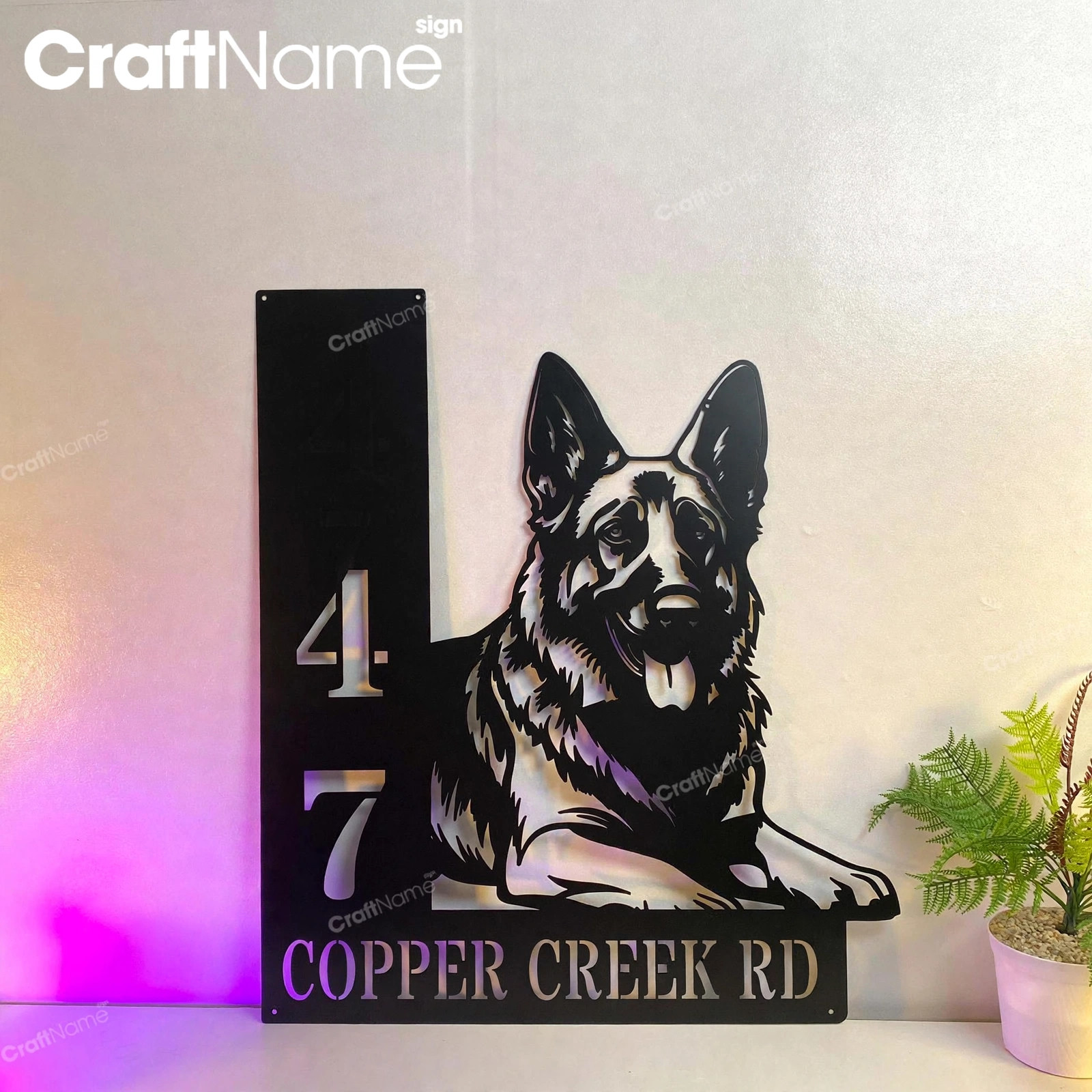 Personalized German Shepherd House Number Sign