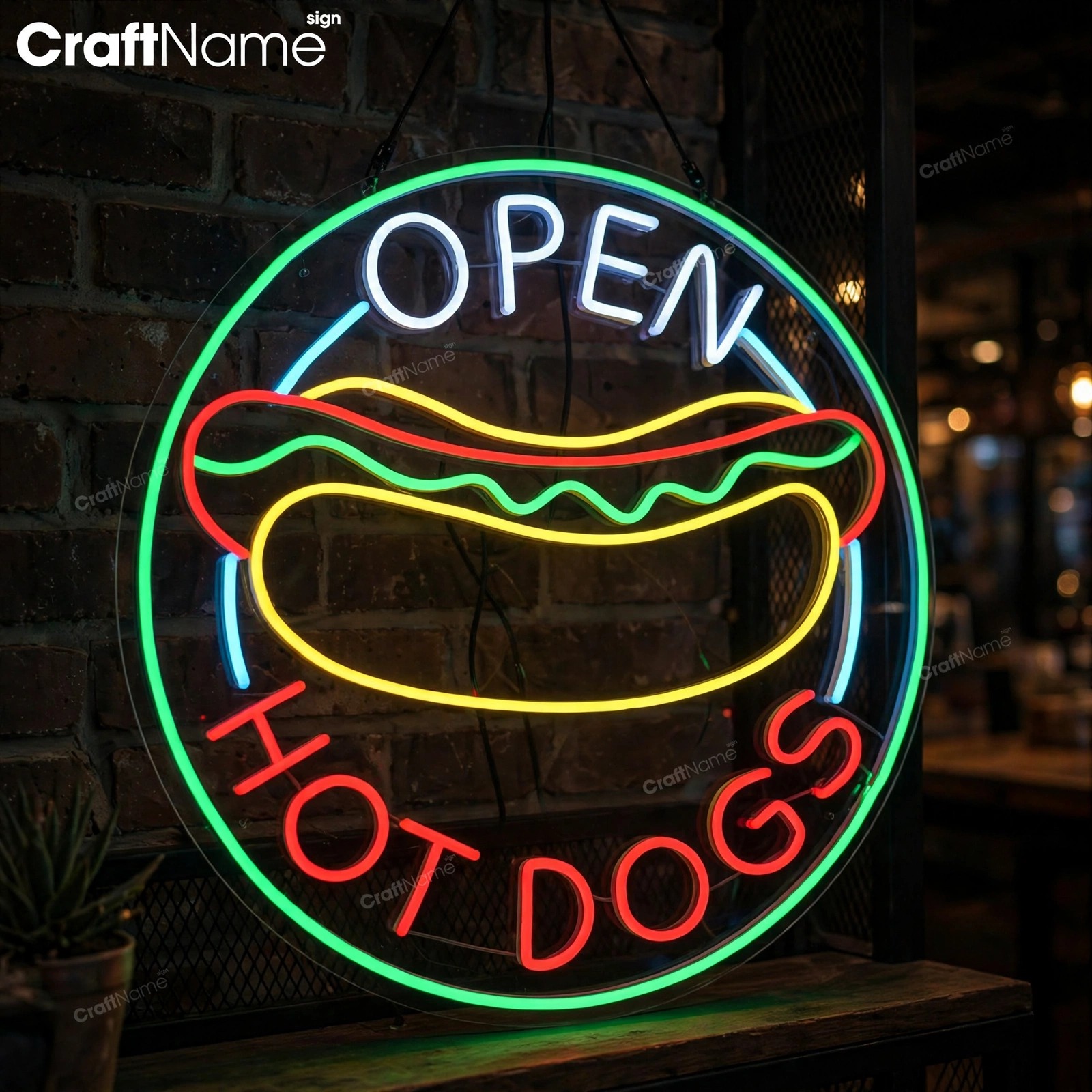 Open Hot Dog Neon Sign