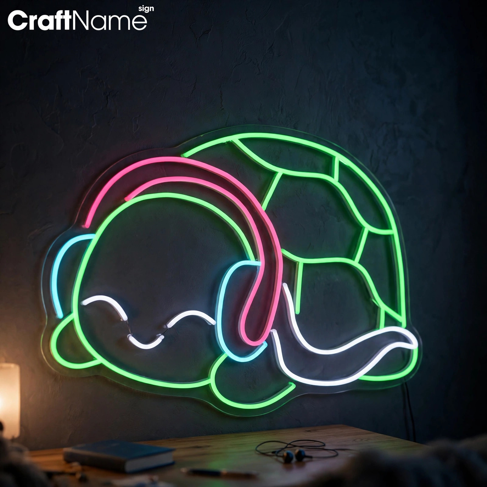Turtle Listening Music Neon Sign for Kid Room Bedroom Wall