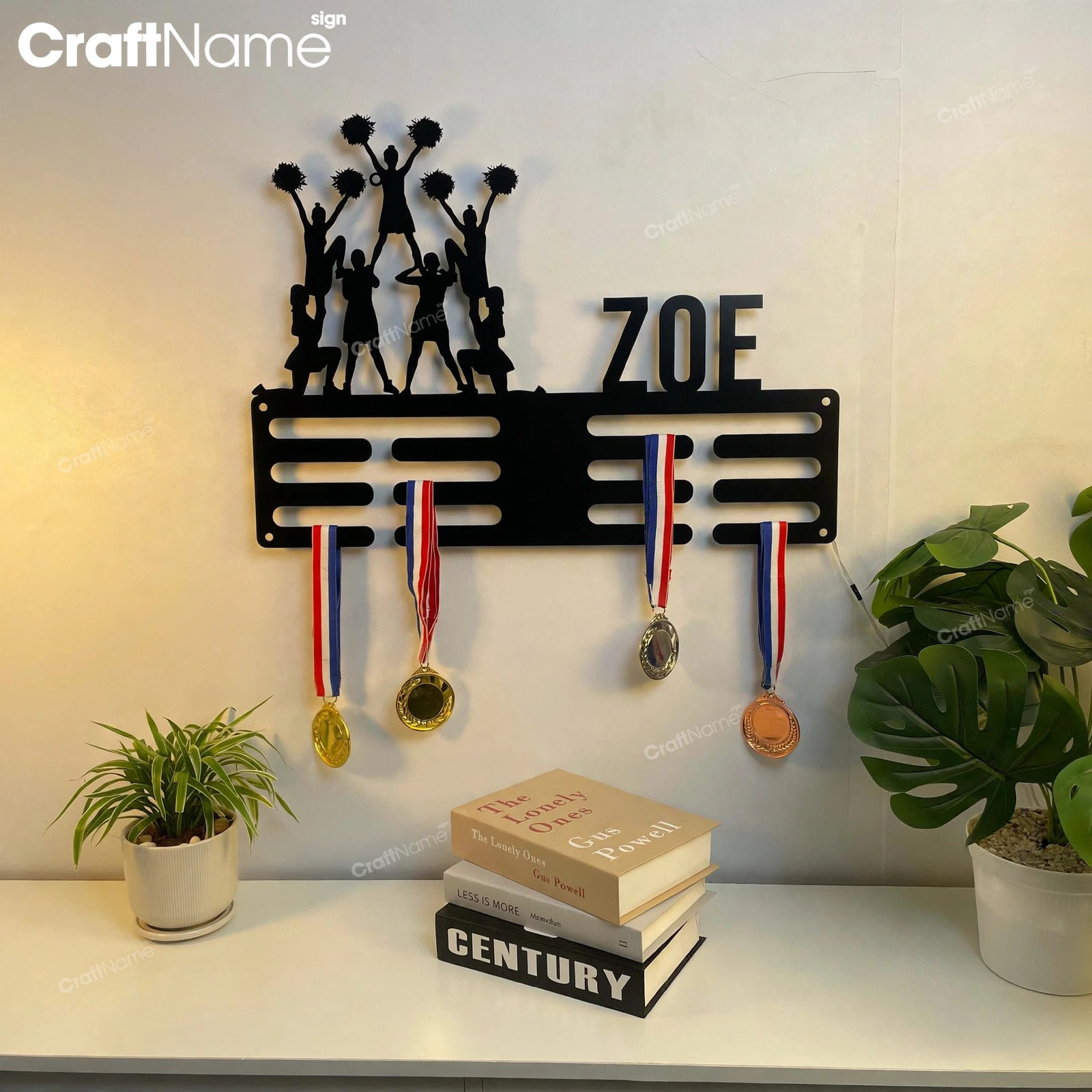 Custom Metal Cheerleader Medal Hanger Wall Art Light