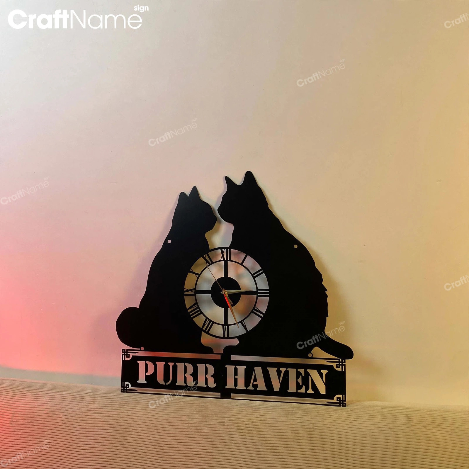 Custom Love Cat Theme Metal Clock For Wall Decor