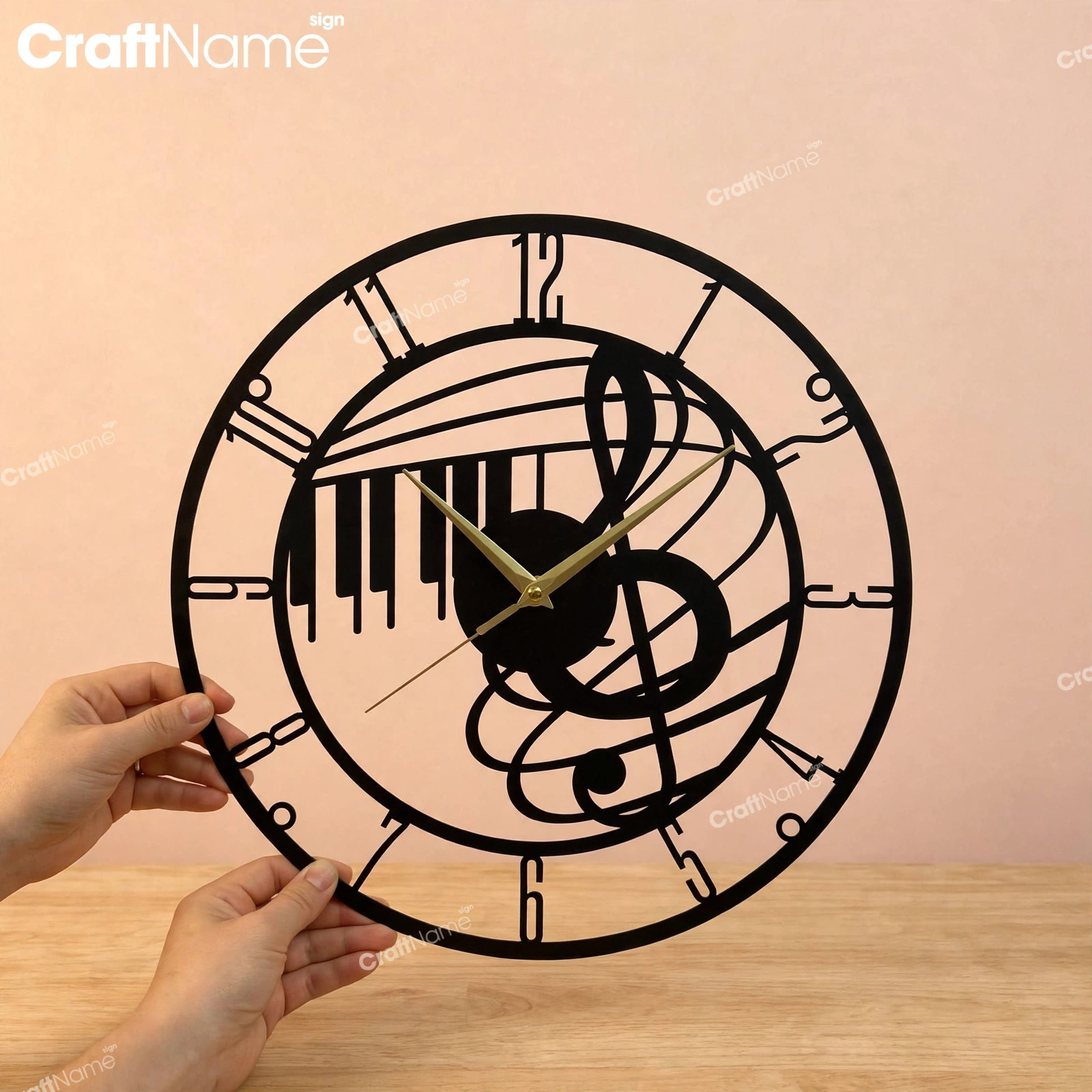 Piano Musical Note Metal Wall Clock