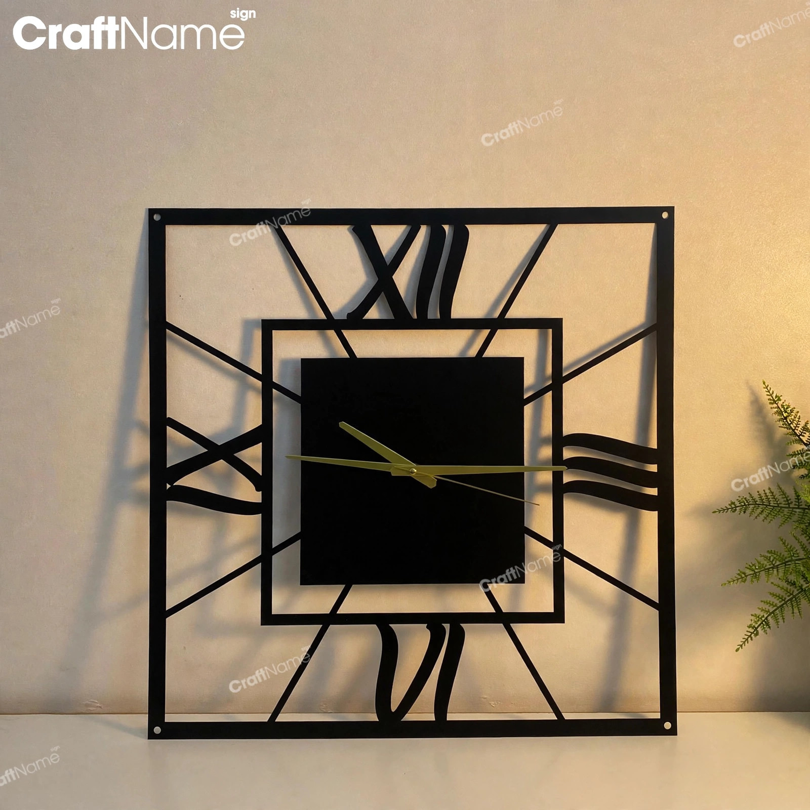 Square Metal Wall Clock With Roman Numerals