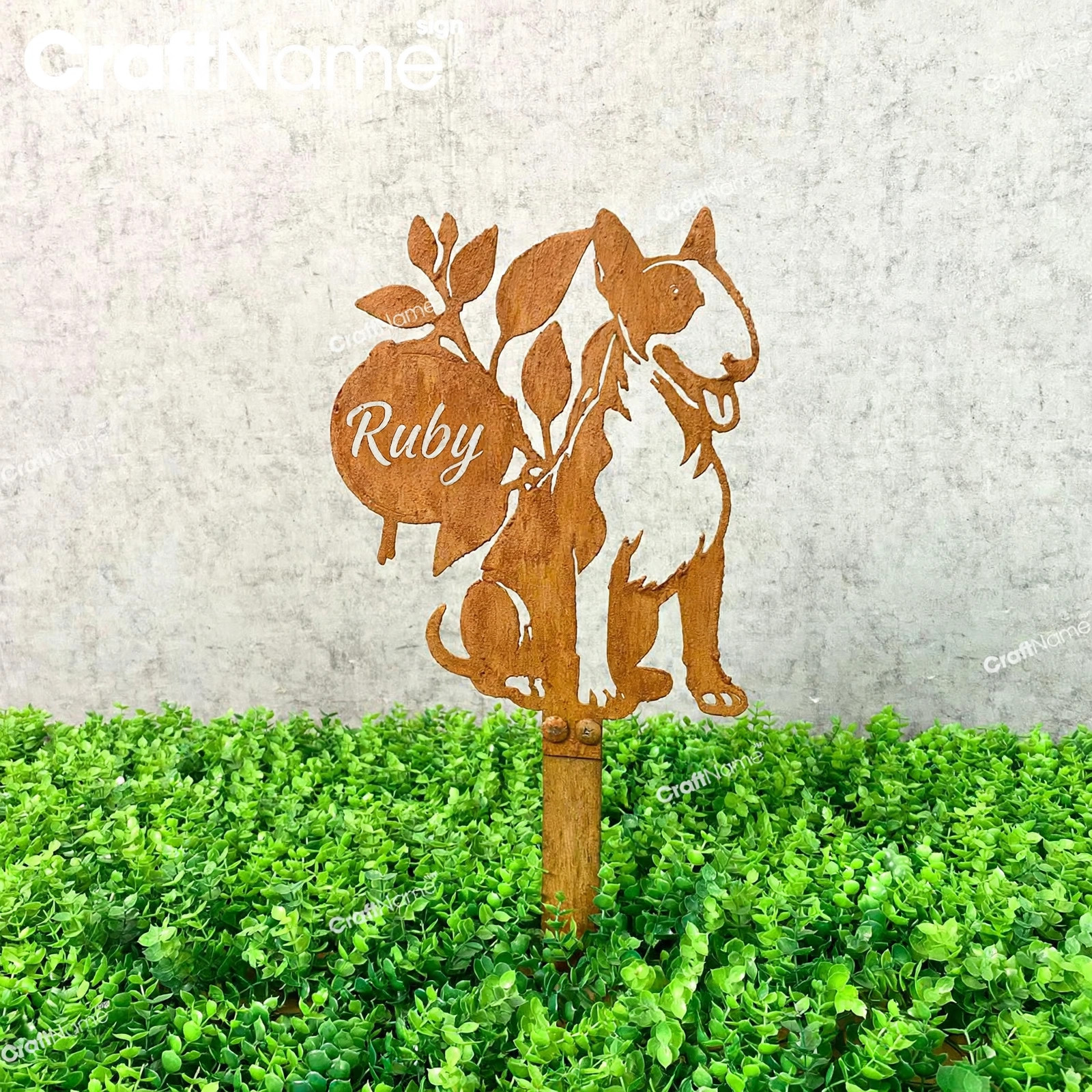 Custom Bull Terrier Dog Rusty Metal Memorial Plaque