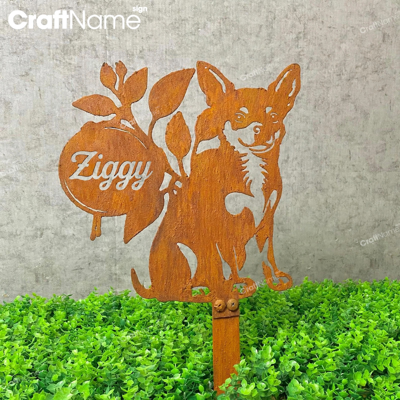 Custom Chihuahua Dog Metal Rusty Garden Stake Decor