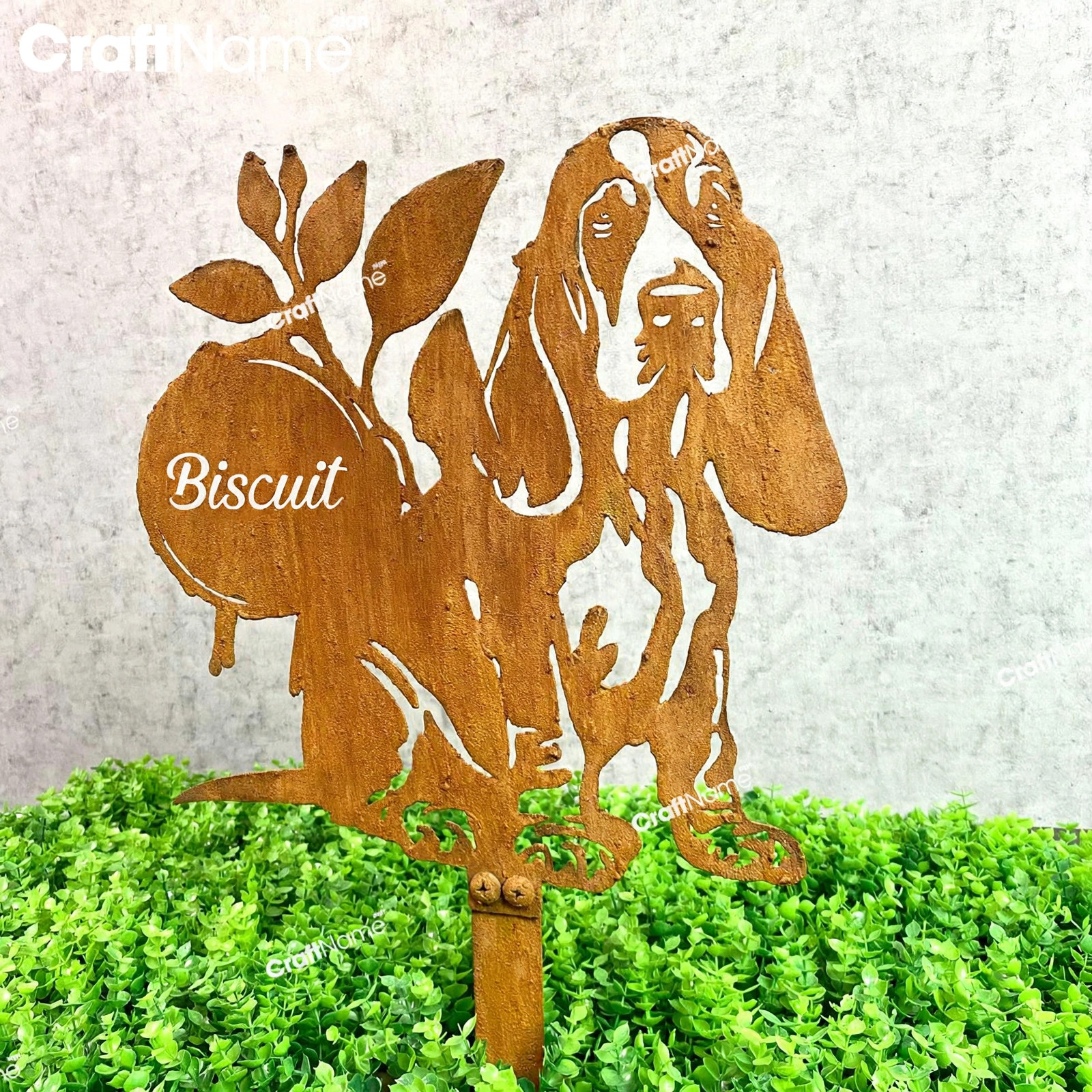 Personalized Basset Hound Dog Metal Rusty Stake
