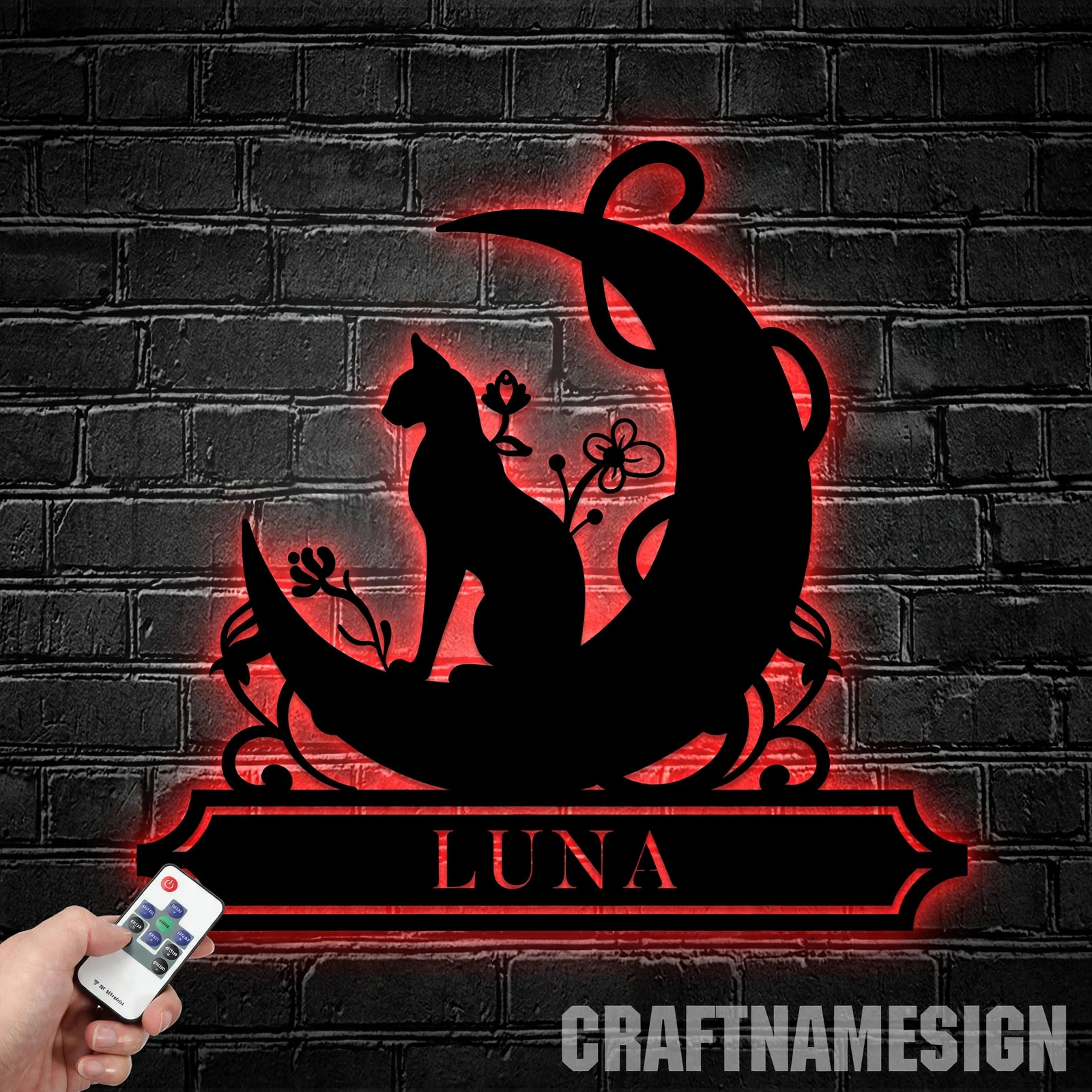Custom Cat On The Moon Metal Wall Art Led Light, Moon Cat Sign Home Decor, Cat Lover Gift, Cat Wall Art, Cat Wall Decor, Metal Cat Decor