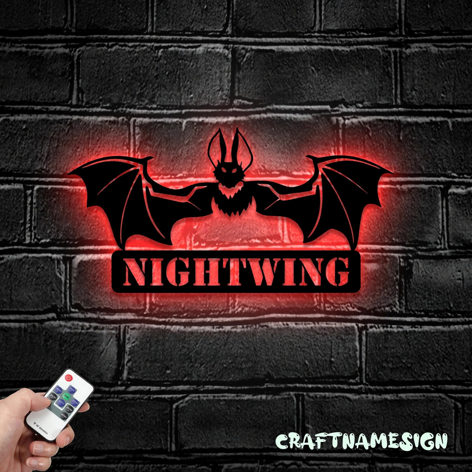 Custom Bat Metal Wall Art with LED Light - Personalized Halloween Bat Name Sign Home Decor - Ideal for Home Decor & Gift