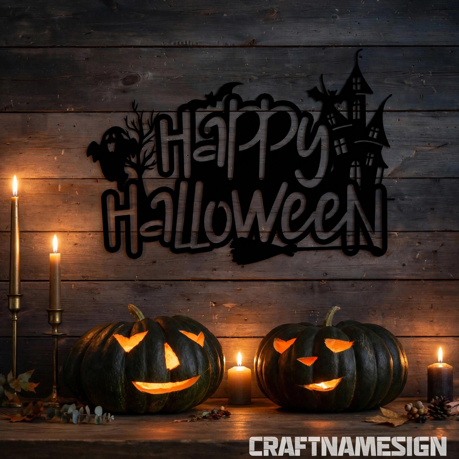 Happy Halloween Metal Wall Art with LED Light, Pumpkin Metal Art for Halloween, Halloween Metal Light, Perfect for Gift and Home Decor