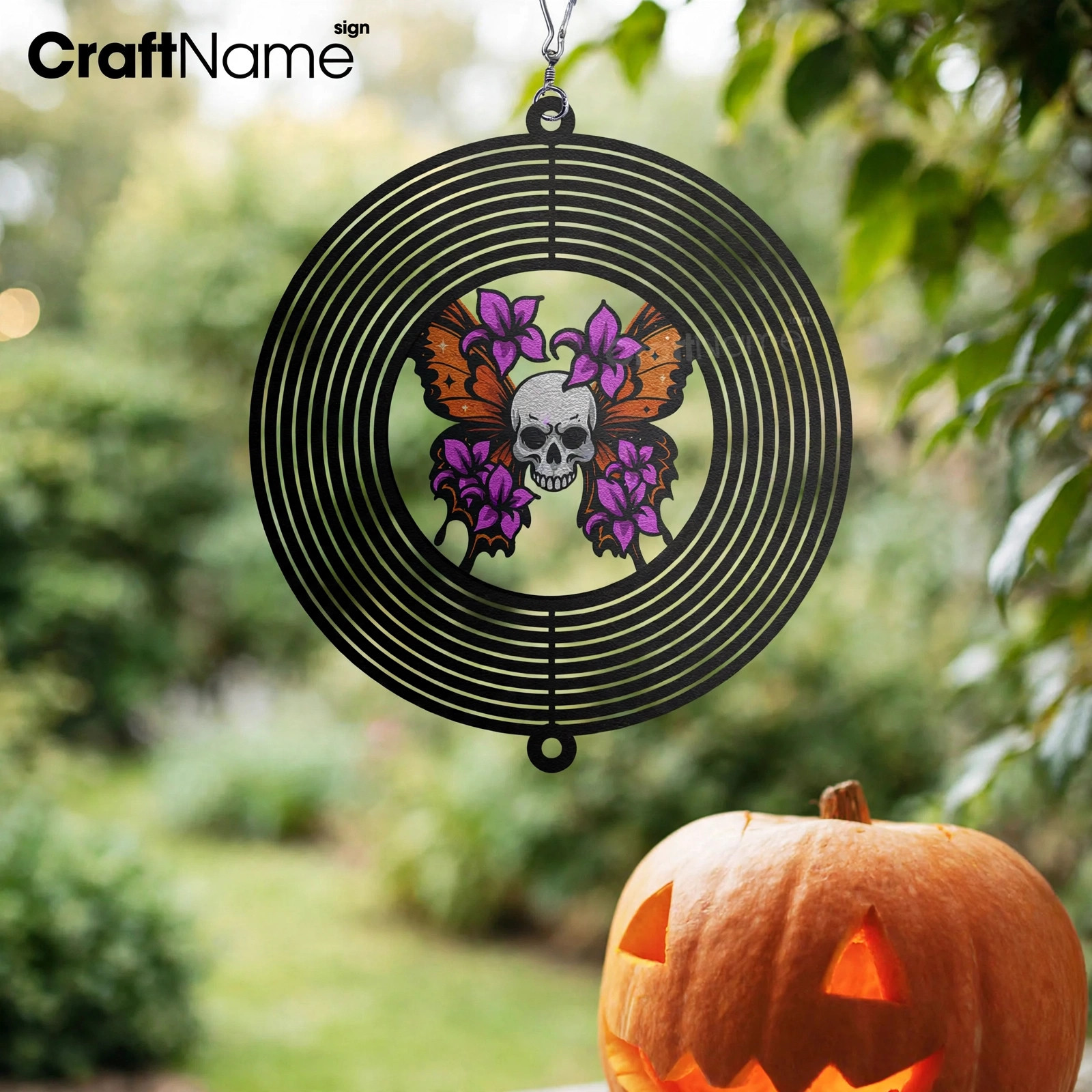 Butterfly Skull Metal Wind Spinner, Gothic Yard Art, Halloween Outdoor Garden Decoration, Unique Spooky Gift for Skull Lover