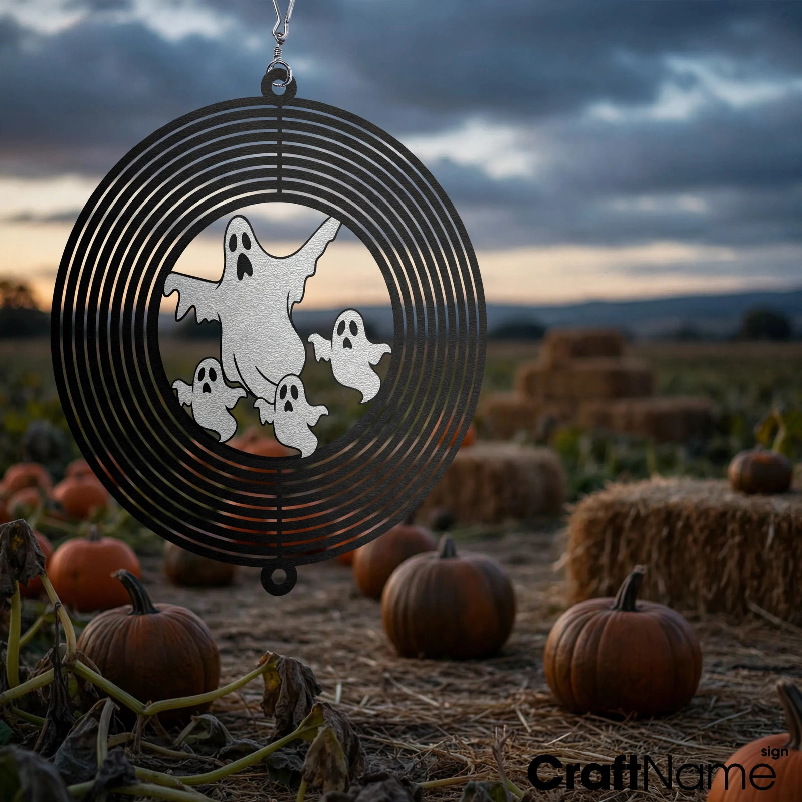 Halloween Ghost Metal Wind Spinner, Creepy Spinning Hanging for Yard and Garden Decoration, Spooky Decor for Haunted Home, Gift Idea for Kid