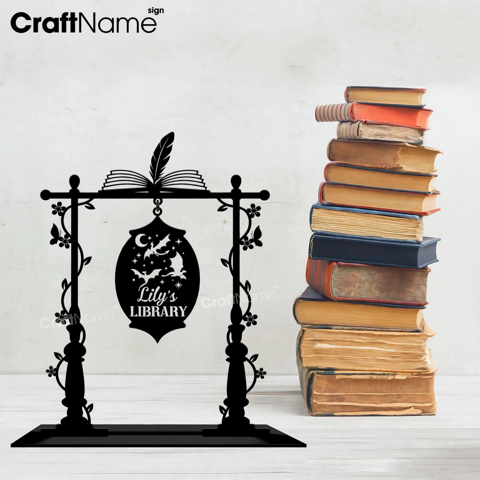 Custom Dragon Signpost Mini Stand, Personalized Metal Art for Library and Book Nook Decor, Signpost Gift for Book Lovers or Kids