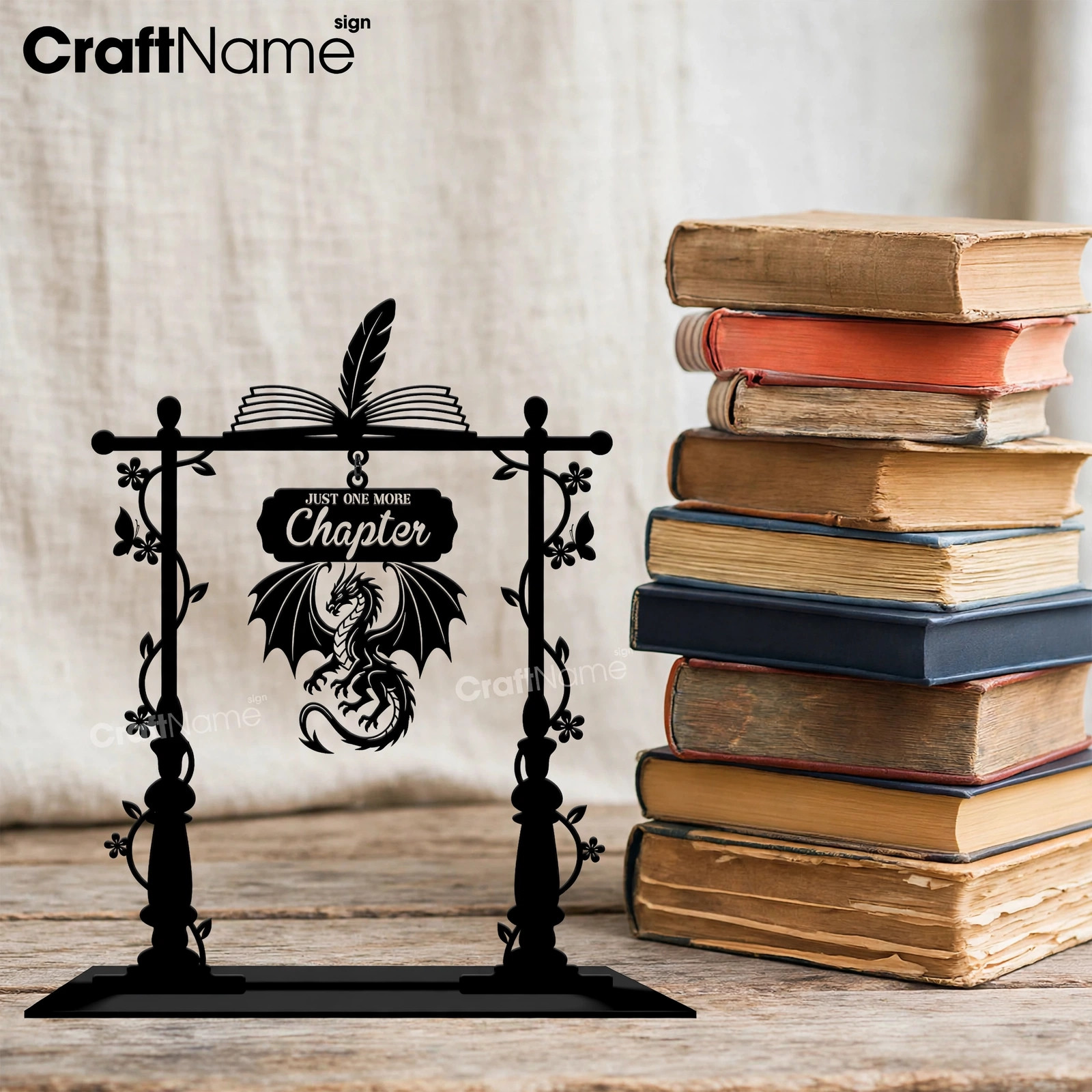 Personalized Dragon Signpost Metal Mini Stand, Reading Corner and Book Nook Decor, Custom Library Signpost Gift for Bookworms