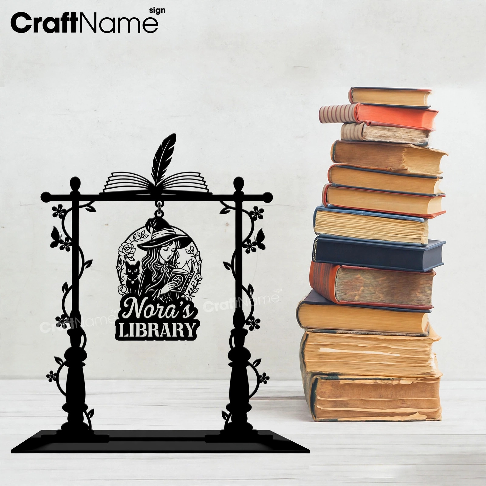 Custom Witch Signpost Metal Stand for Book Nook, Mini Signpost, Reading Corner Decor, Gift for Daughters, Kids, and Book Lovers