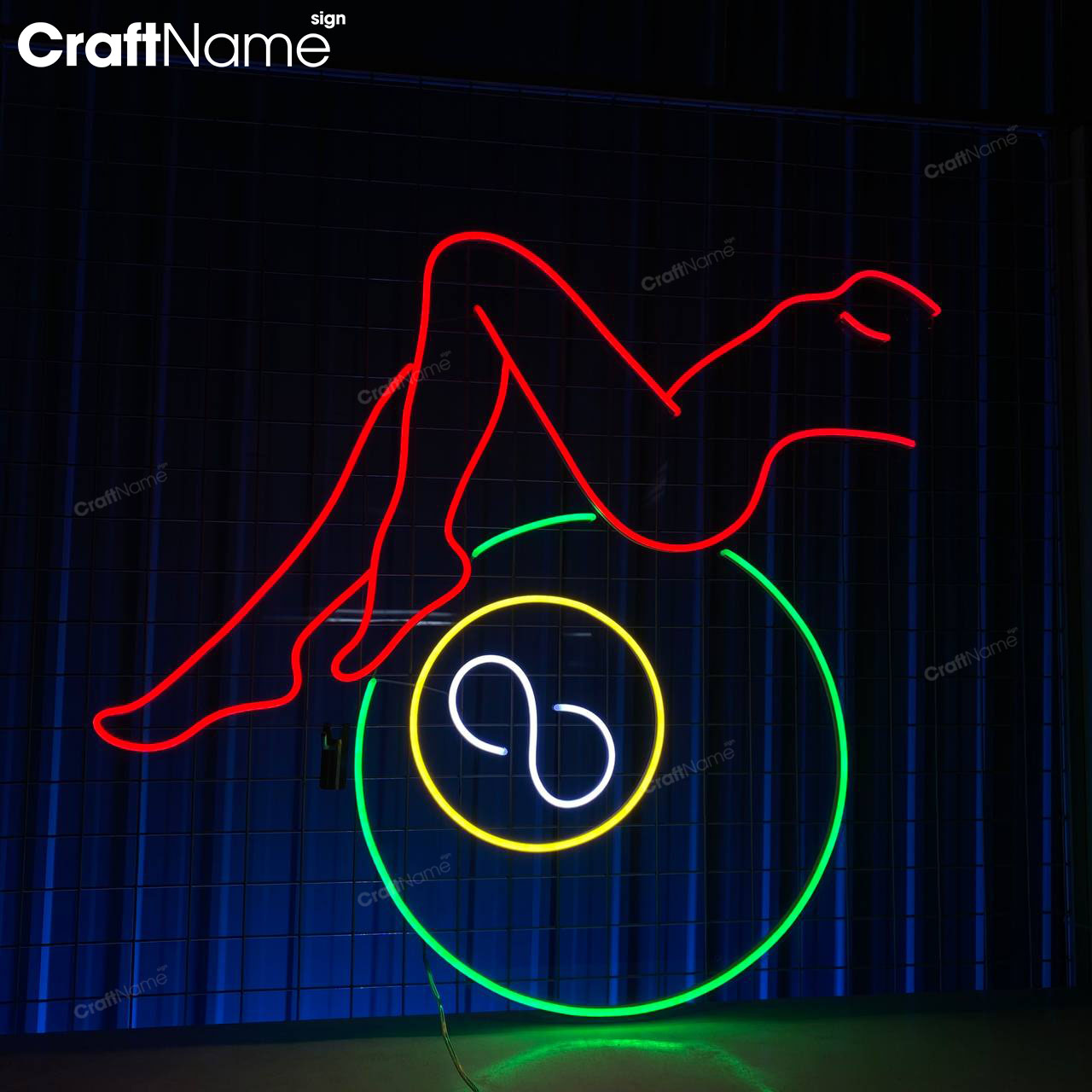Sexy Body Girl Sit On Billiard Ball Neon Sign